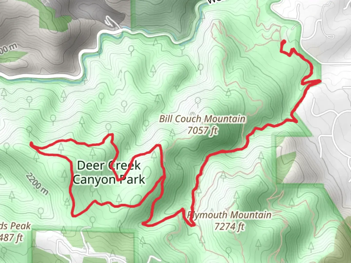 An image depicting the trail Red Mesa Loop via Plymouth Creek Trail and its surrounding area.