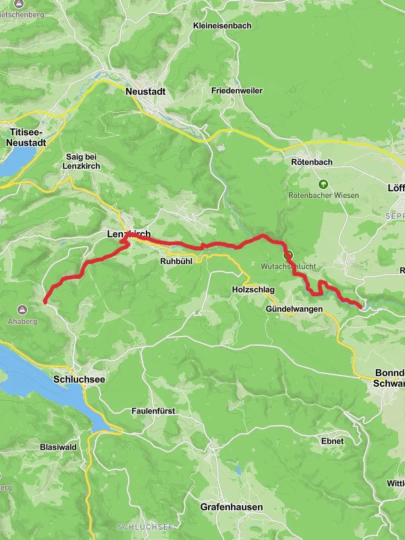 An image depicting the trail Schattenmuhle to Fischbach Walk and its surrounding area.