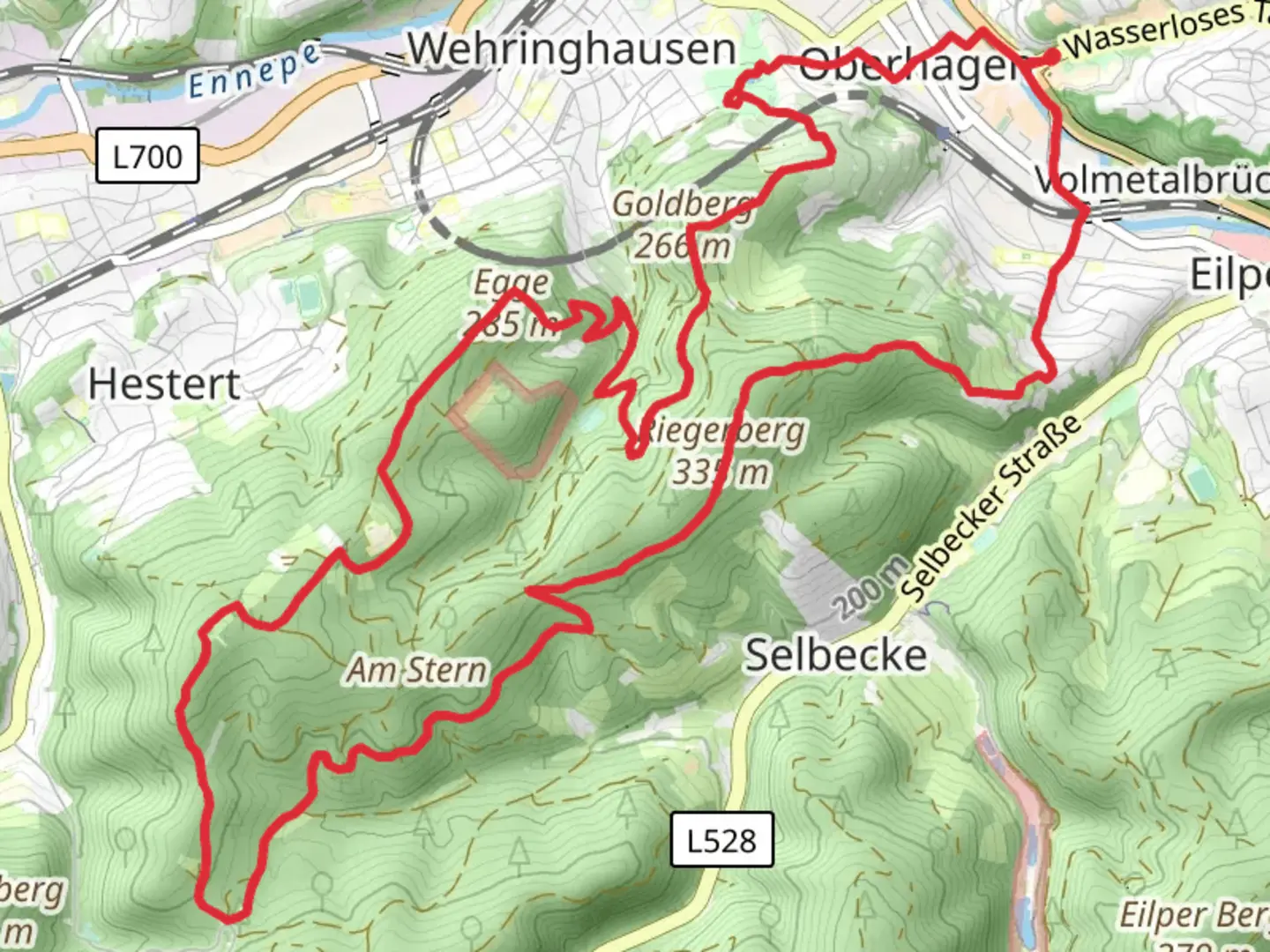 An image depicting the trail Oberhagen and Riegerberg Loop and its surrounding area.