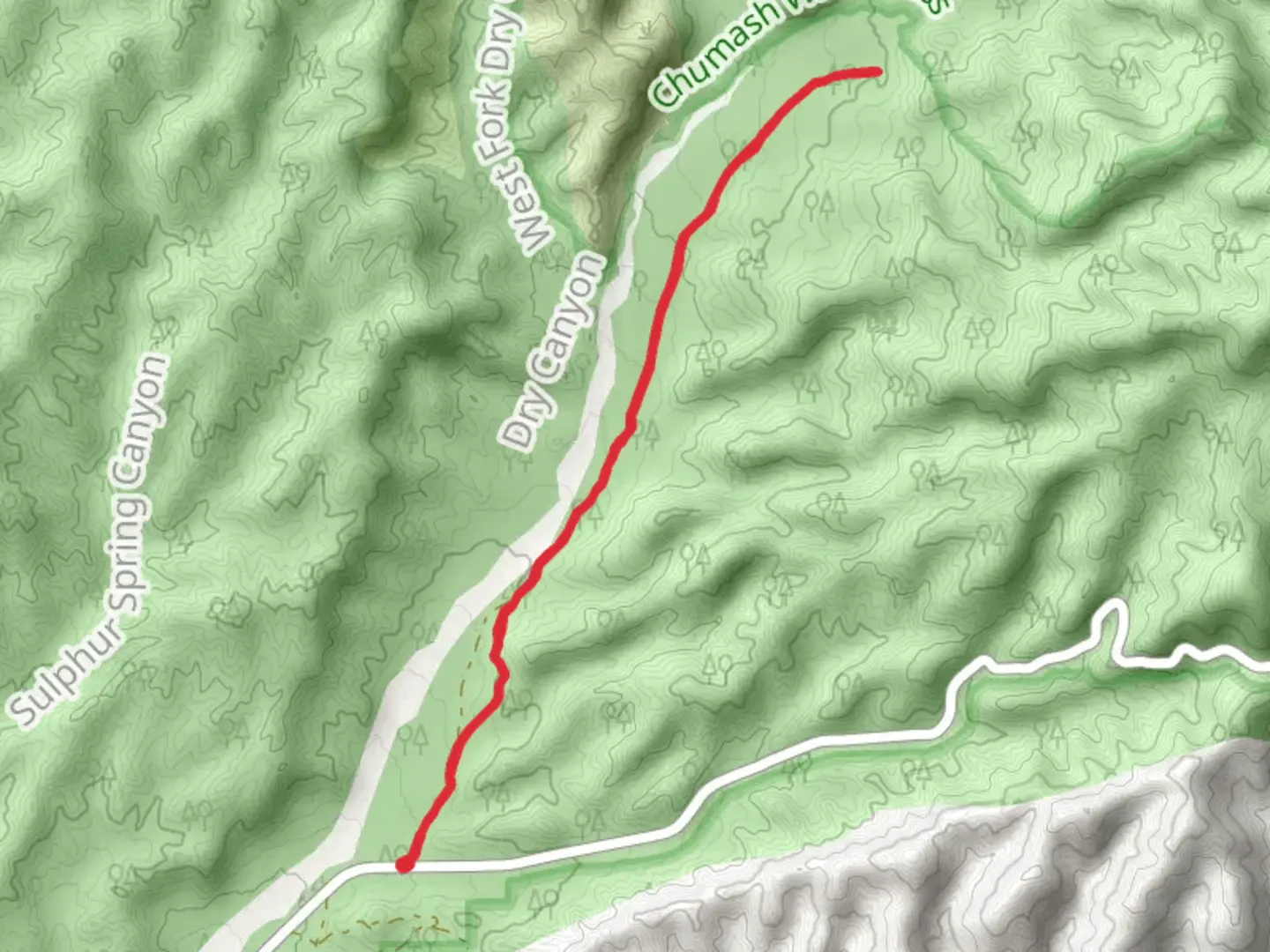 An image depicting the trail Dry Canyon Road and its surrounding area.