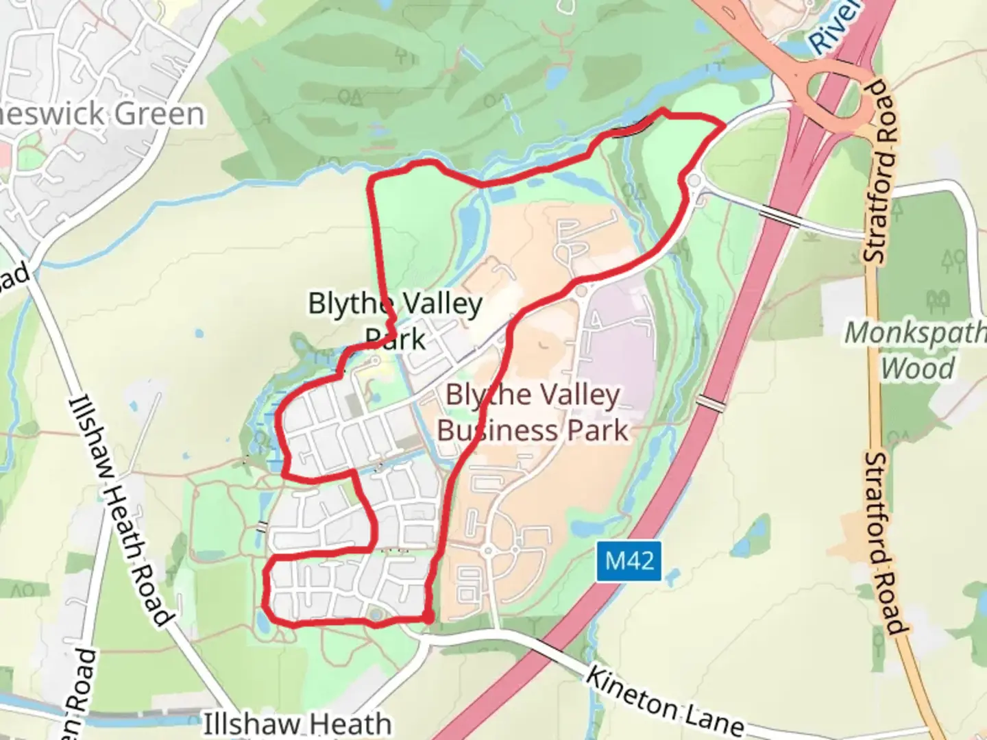An image depicting the trail Blythe Valley Park Loop and its surrounding area.