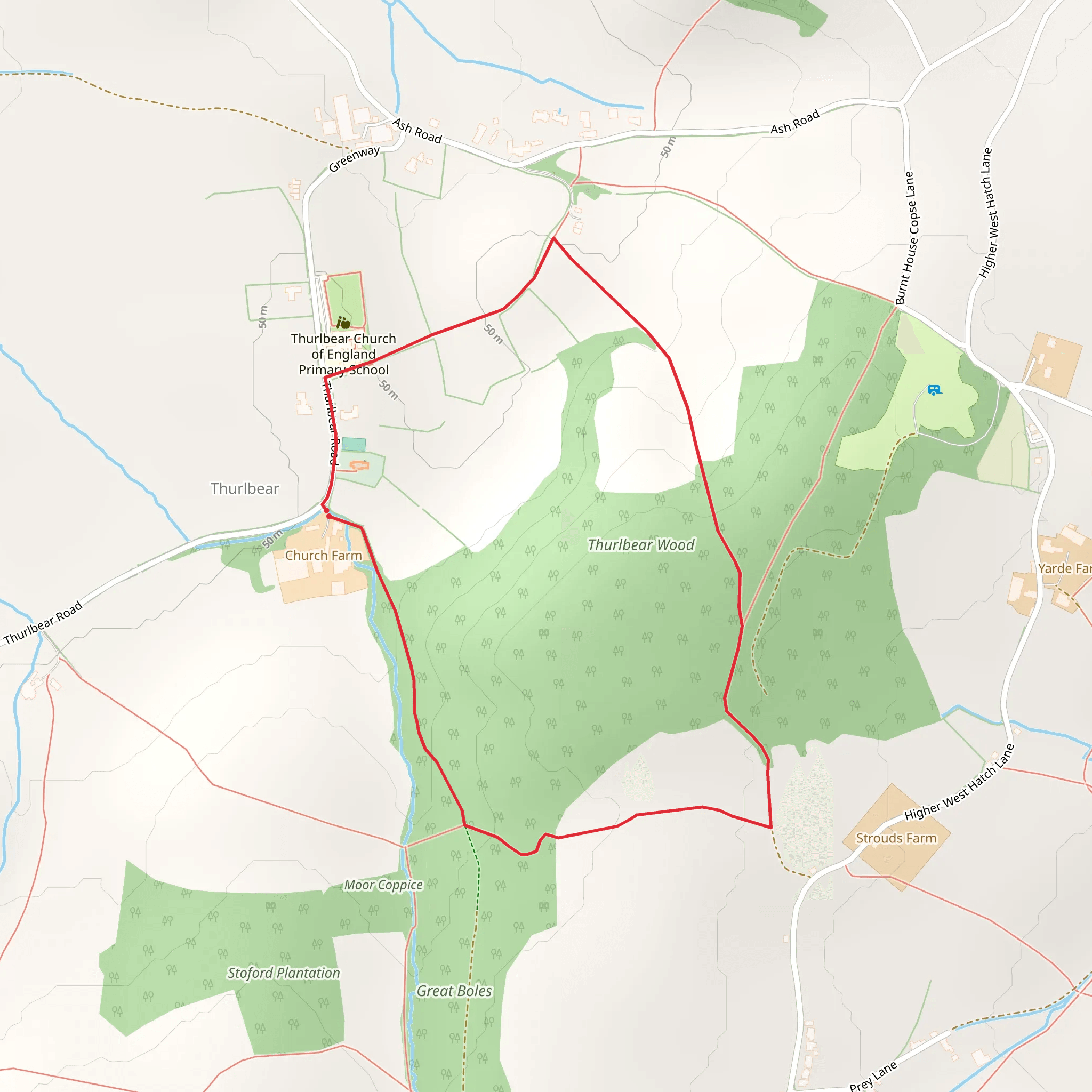 Thurlbear Wood Loop mobile static map