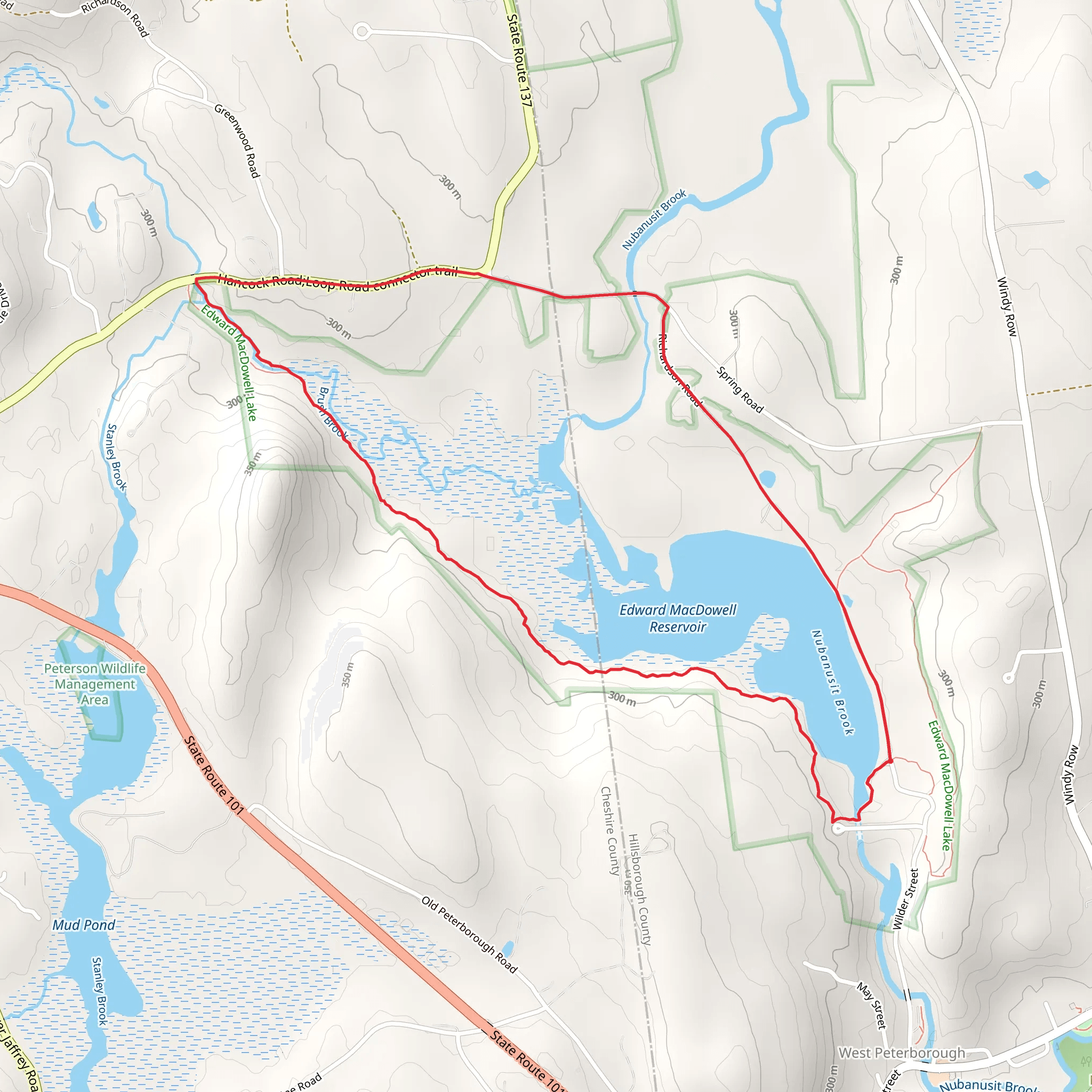 Edward MacDowell Reservoir Loop Trail mobile static map