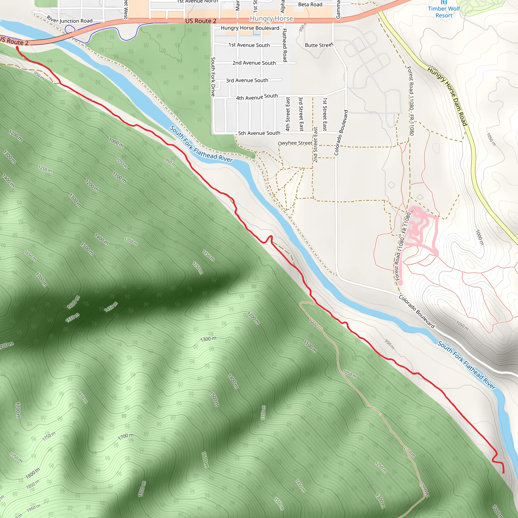 Lower South Fork Trail mobile static map