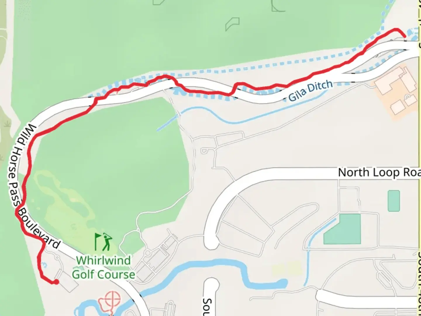 An image depicting the trail Wild Horse Pass Walking - Jogging Trail and its surrounding area.