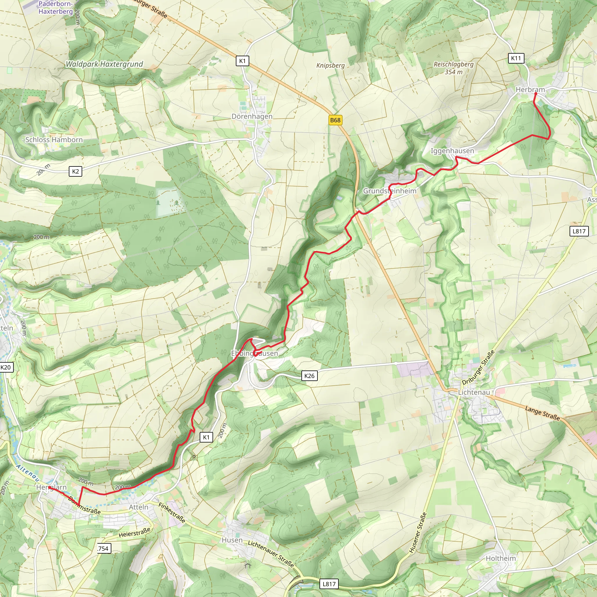 Henglarn to Herbram Walk mobile static map