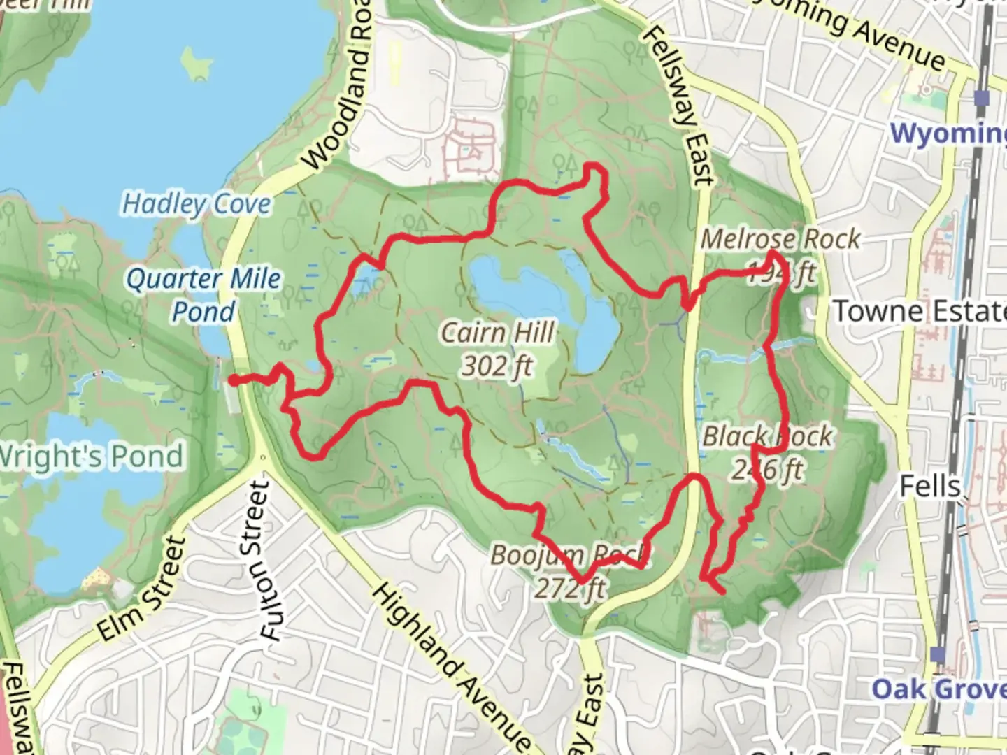 An image depicting the trail Melrose Rock and Black Rock Loop via Rock Circuit Trail and its surrounding area.