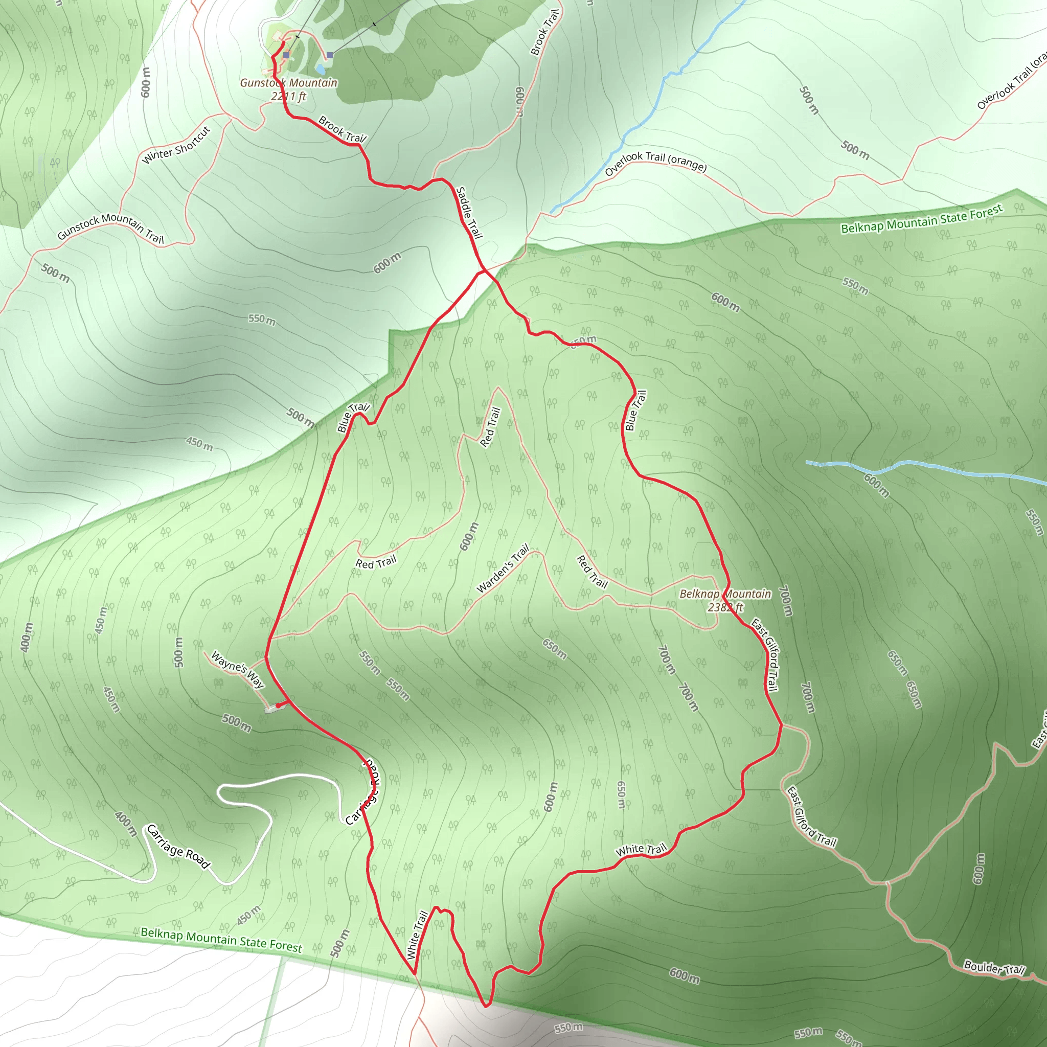 Gunstock Mountain and Belknap Mountain Loop Trail mobile static map