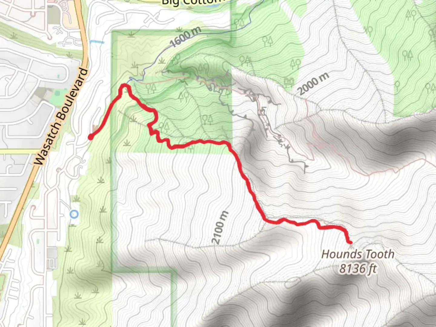 An image depicting the trail Hounds Tooth Trail and its surrounding area.