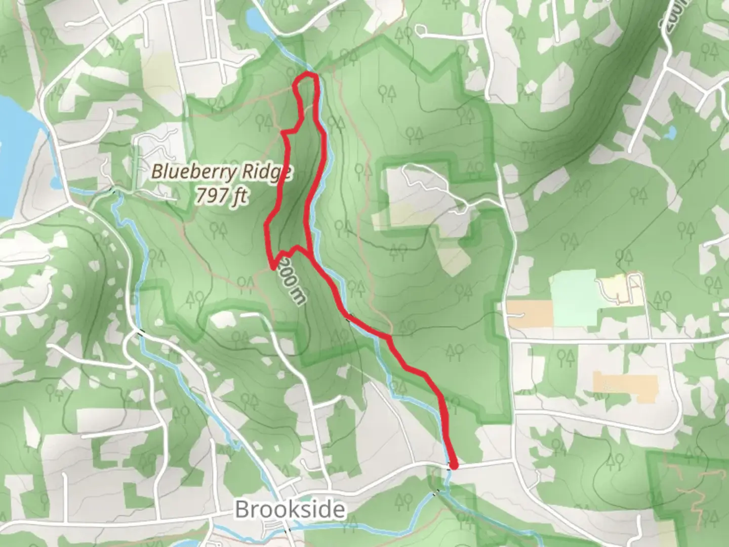 An image depicting the trail Patriots' Path and Pink Loop Trail and its surrounding area.