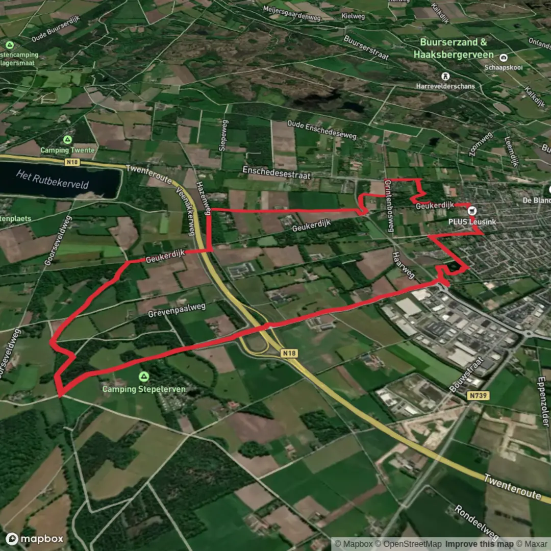 An image depicting the trail Grintenbosch and Hagenmolenbeck via Kolenbrander Weg and Hanenberg Weg and its surrounding area.