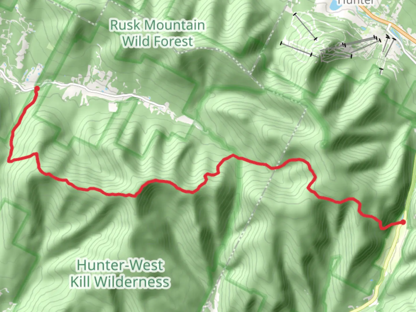An image depicting the trail Saint Anne's Peak and West Kill Mountain Trail and its surrounding area.