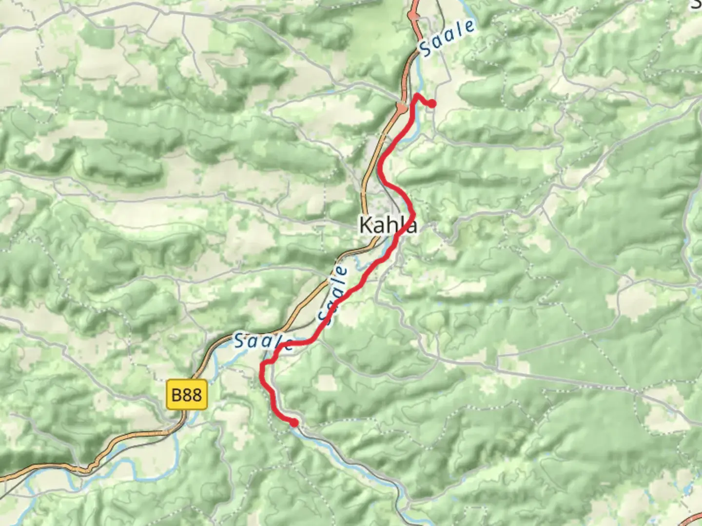 An image depicting the trail Schimmersbur to Jägersdorf via Kleineutersdorf - Leuchtenburg and its surrounding area.
