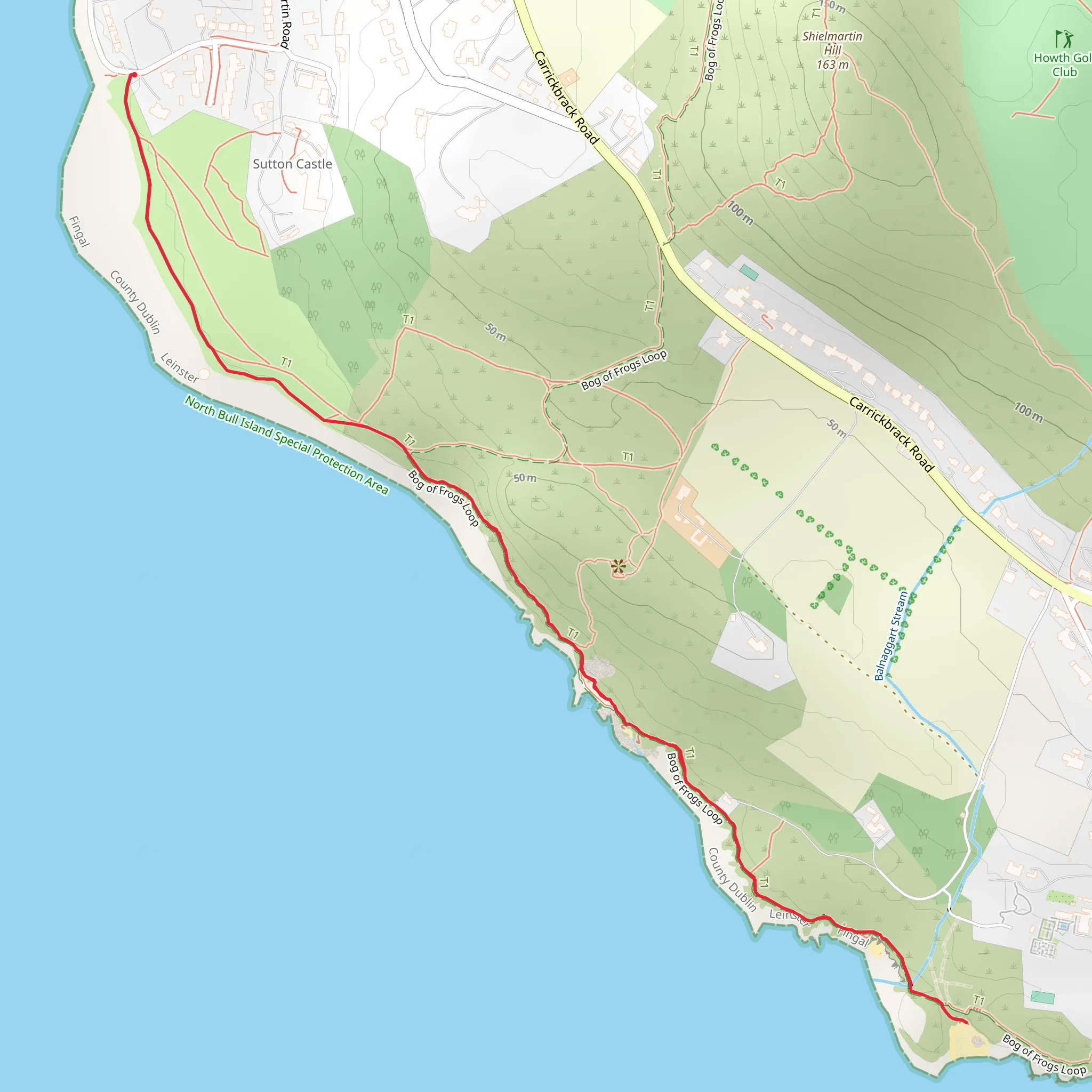 Howth Red Rock Beach Out and Back mobile static map