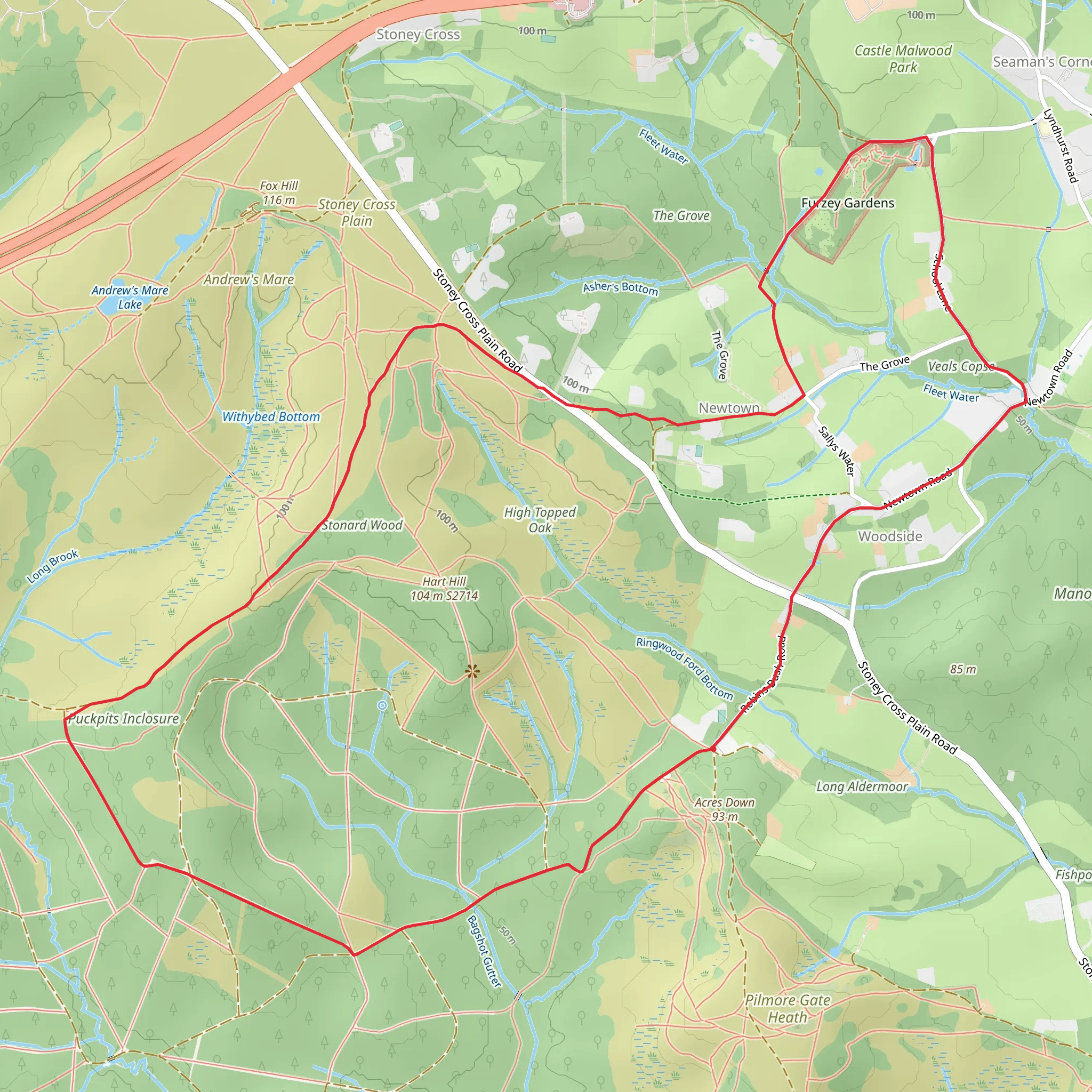 Veals Copse, Furzey Gardens and Stonard Wood Loop mobile static map