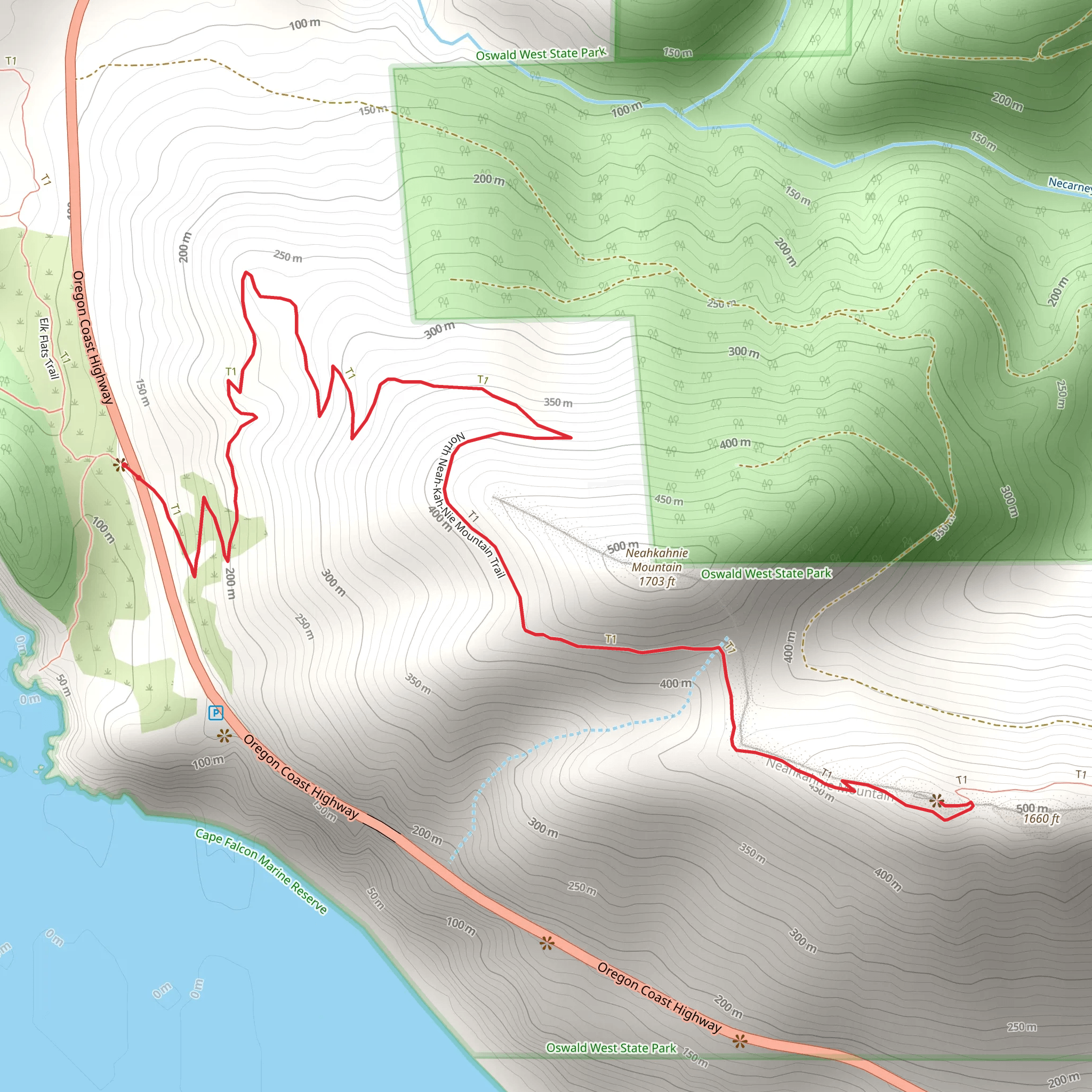 North Neah-Kah-Nie Mountain Trail mobile static map