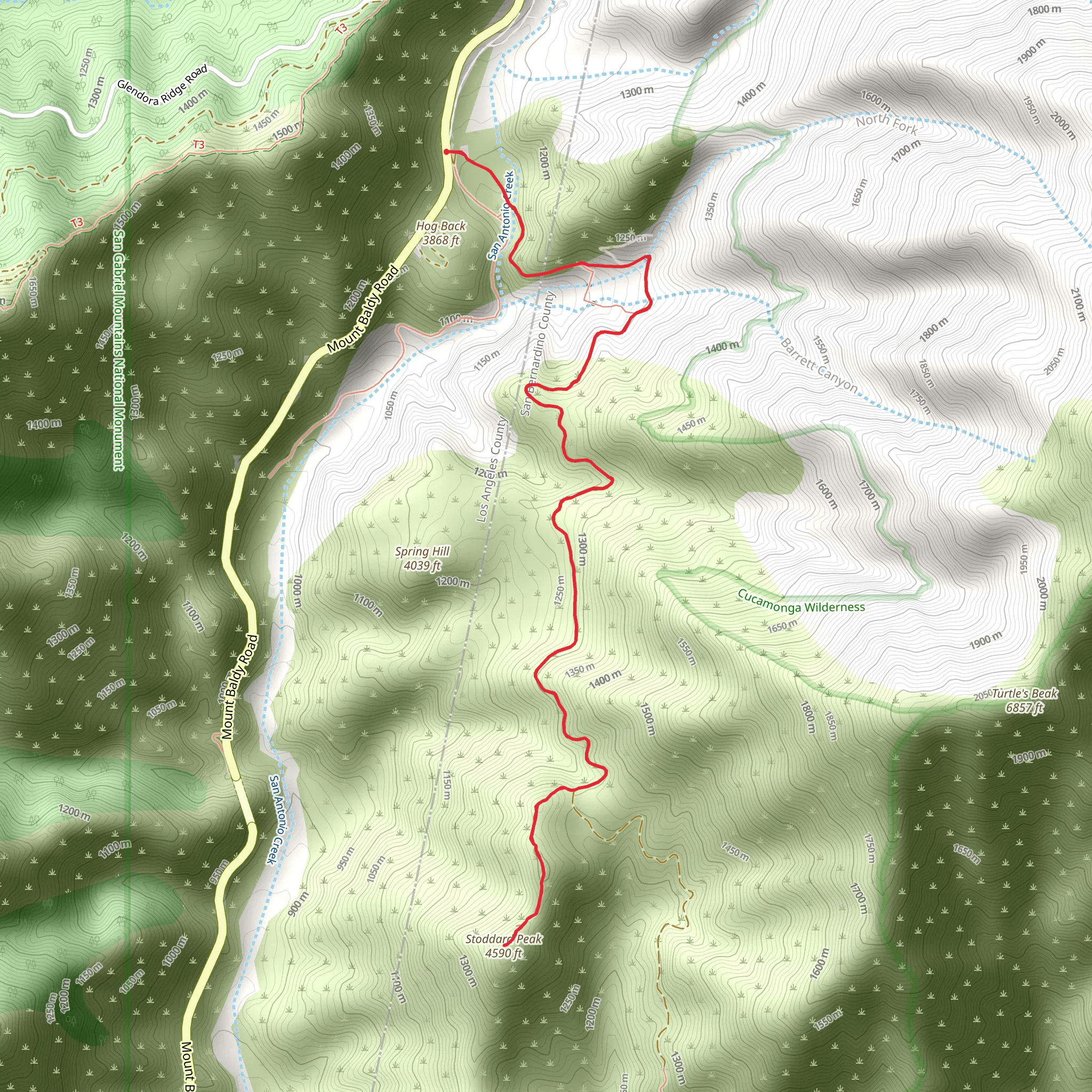 Stoddard Peak Hiking Trail mobile static map