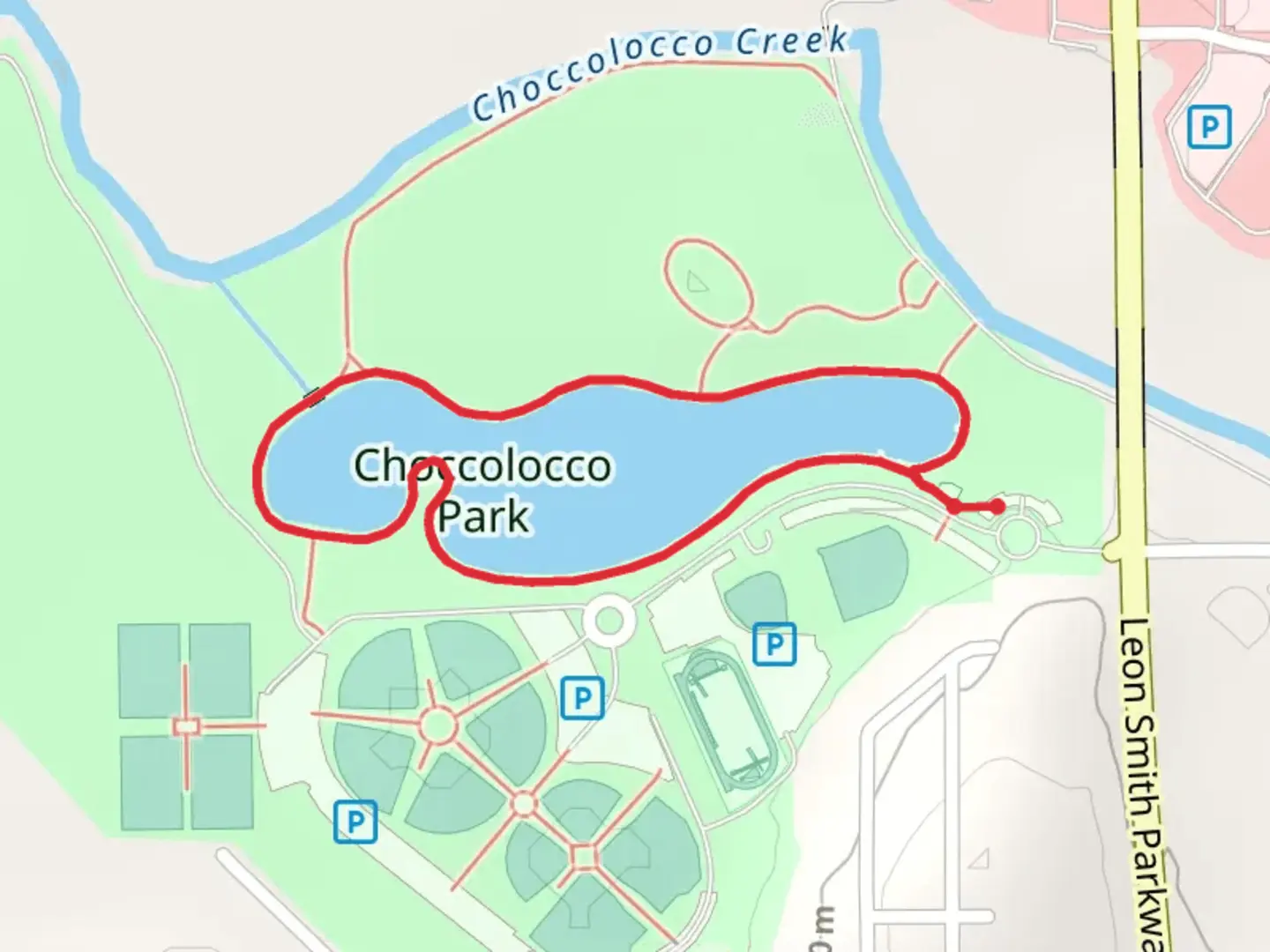 An image depicting the trail Choccolocco Park Loop and its surrounding area.