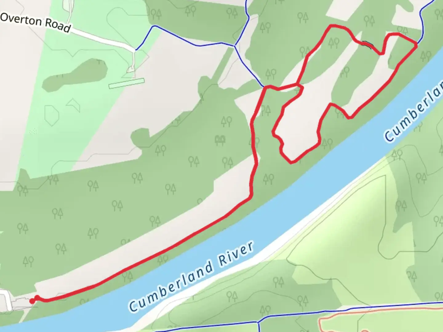 An image depicting the trail Cumberland River Loop and its surrounding area.