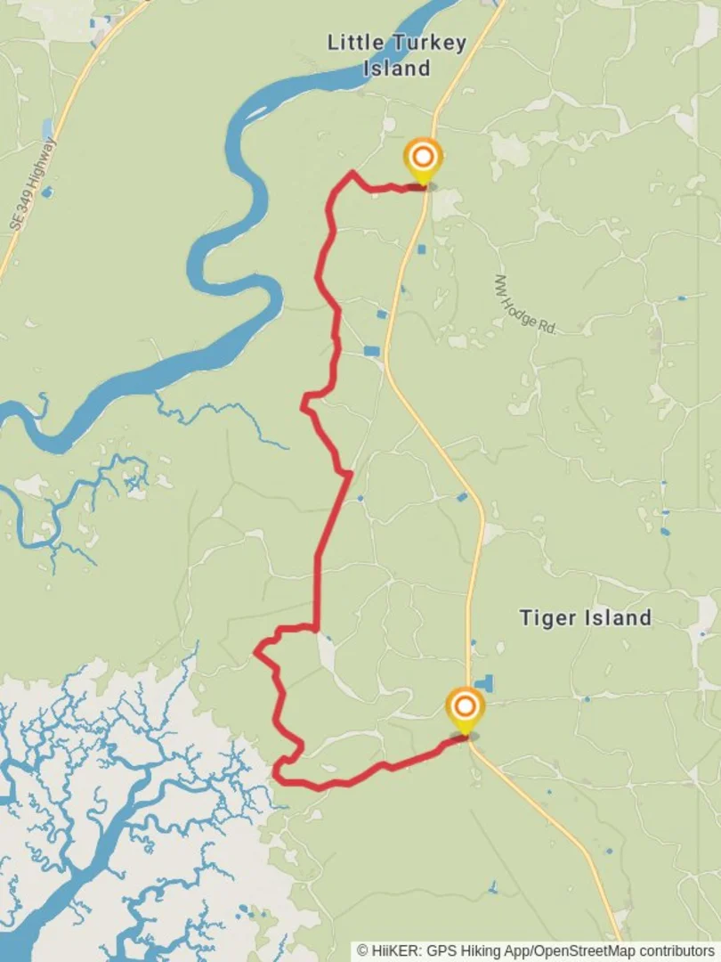 An image depicting the trail NW Co Road to S Entrance Road and its surrounding area.