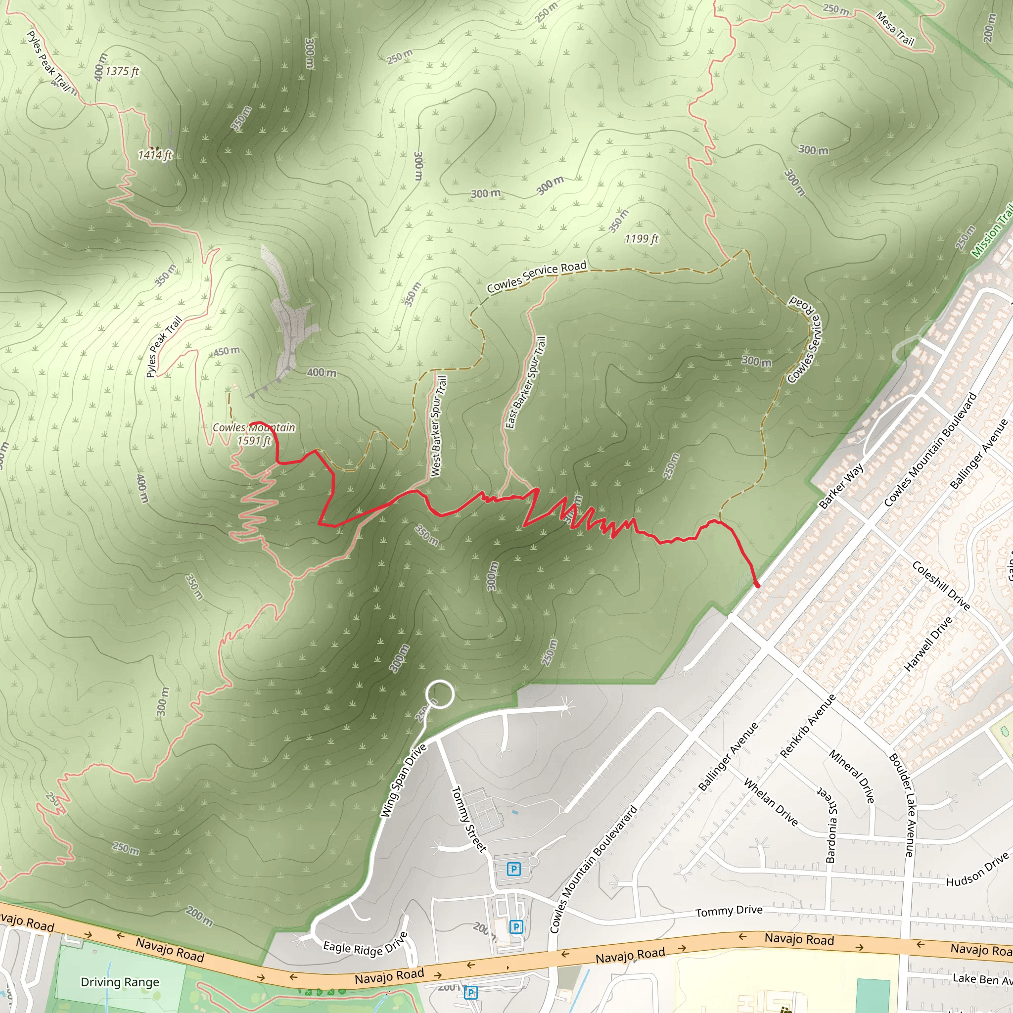 Cowles Mountain via Barker Way Trail mobile static map