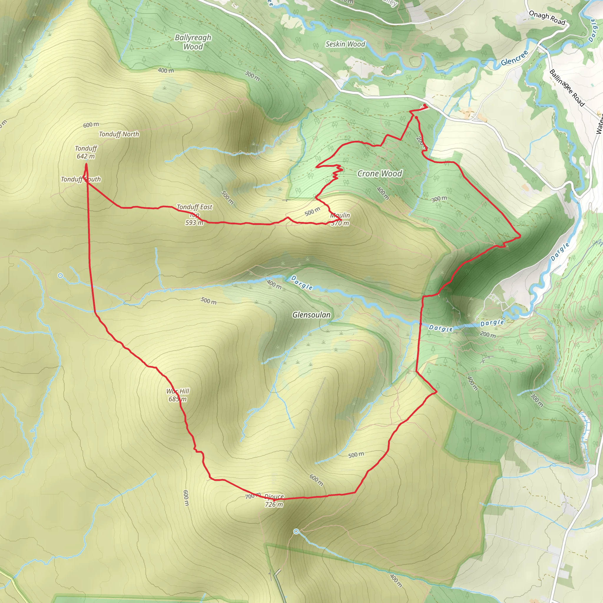 Crone-Tonduff-War Hill-Djouce Loop. mobile static map