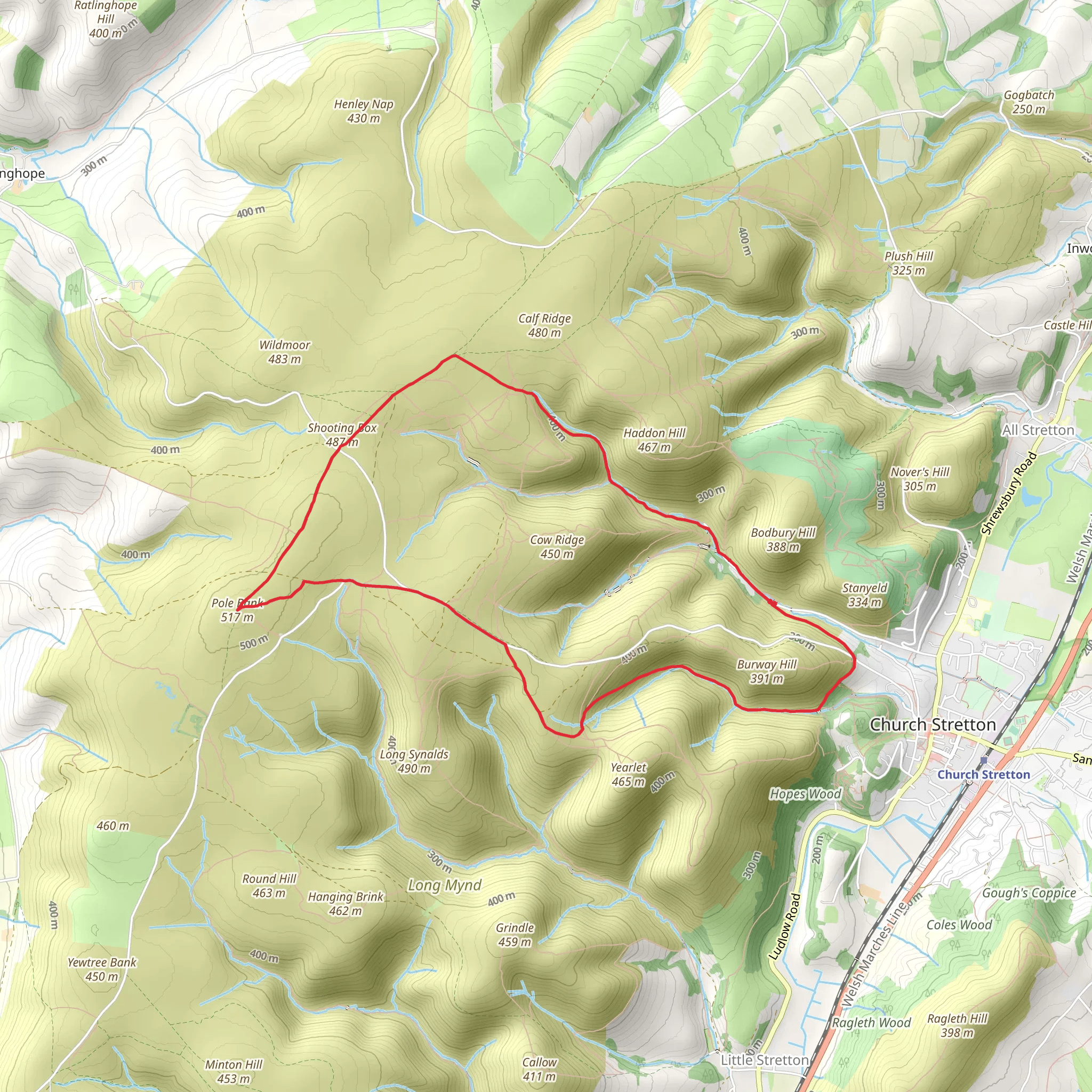 Pole Bank from Carding Mill - Long Mynd mobile static map