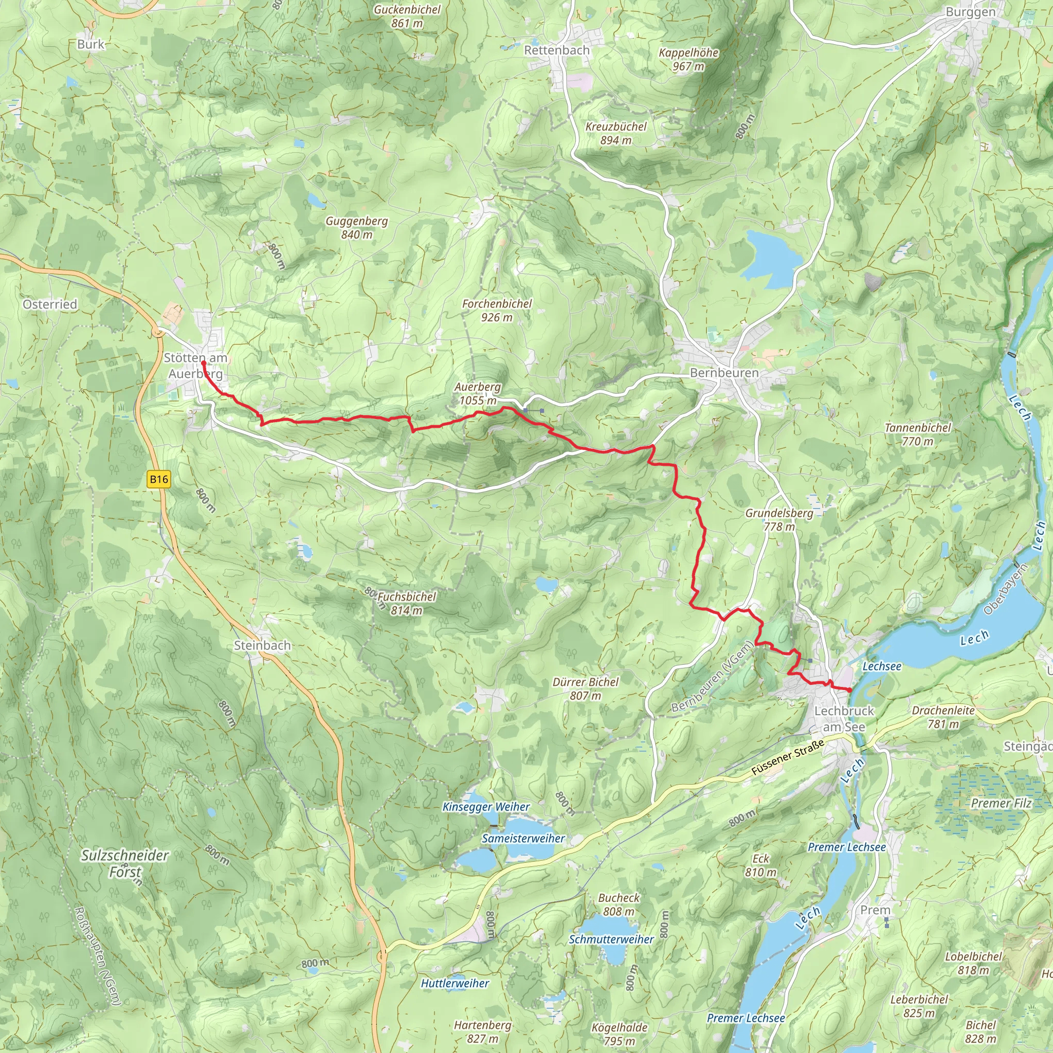 Stötten am Auerberg to Lechberg am See via Römerweg and Jägersteig mobile static map