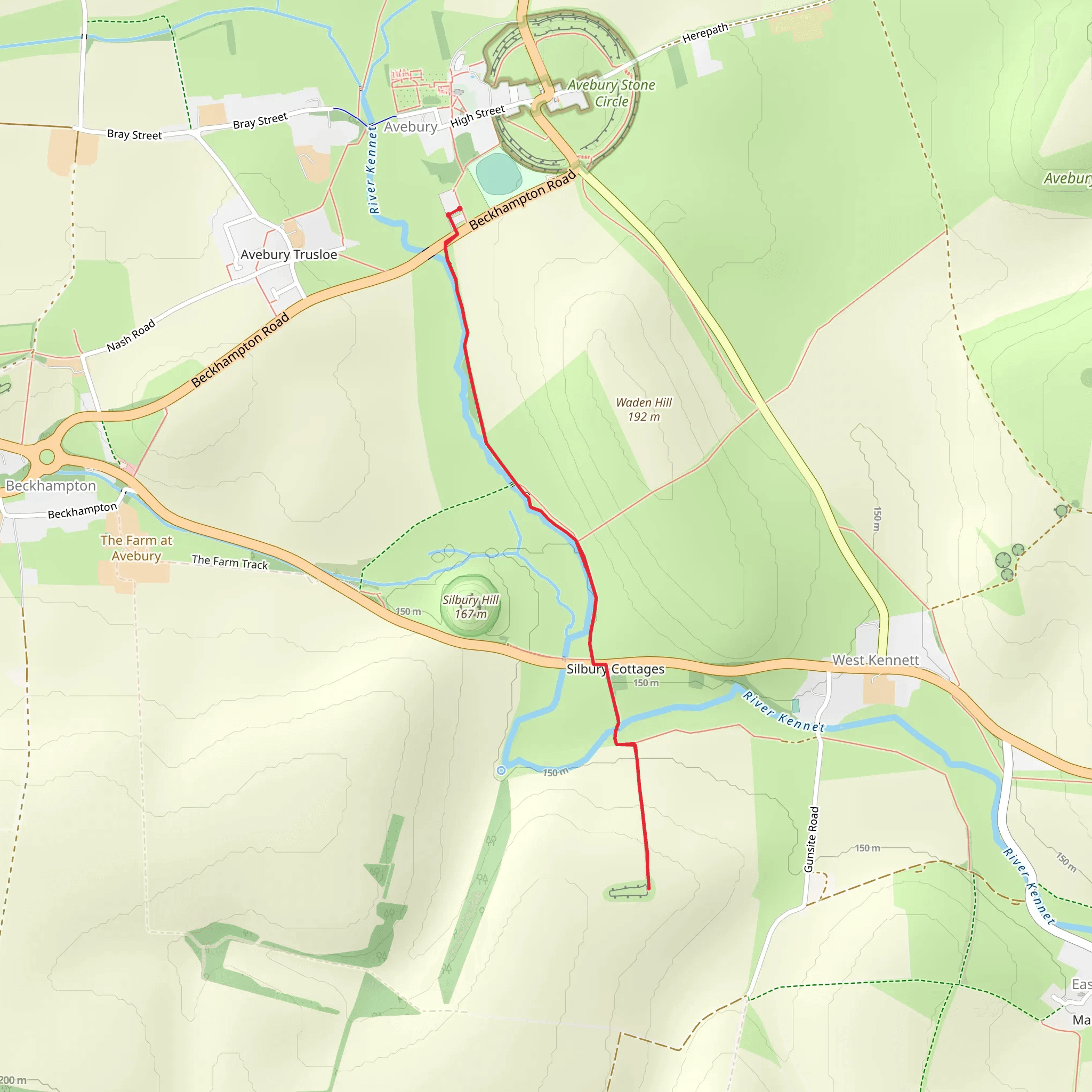 Silbury Hill and West Kennett Long Barrow from Avebury mobile static map