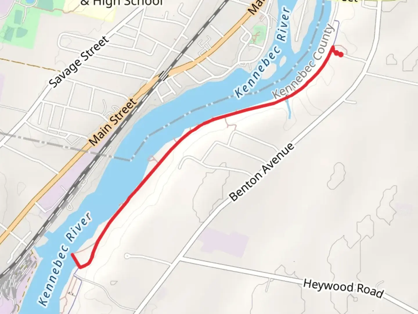 An image depicting the trail Kennebec River and Gulliver Island and its surrounding area.
