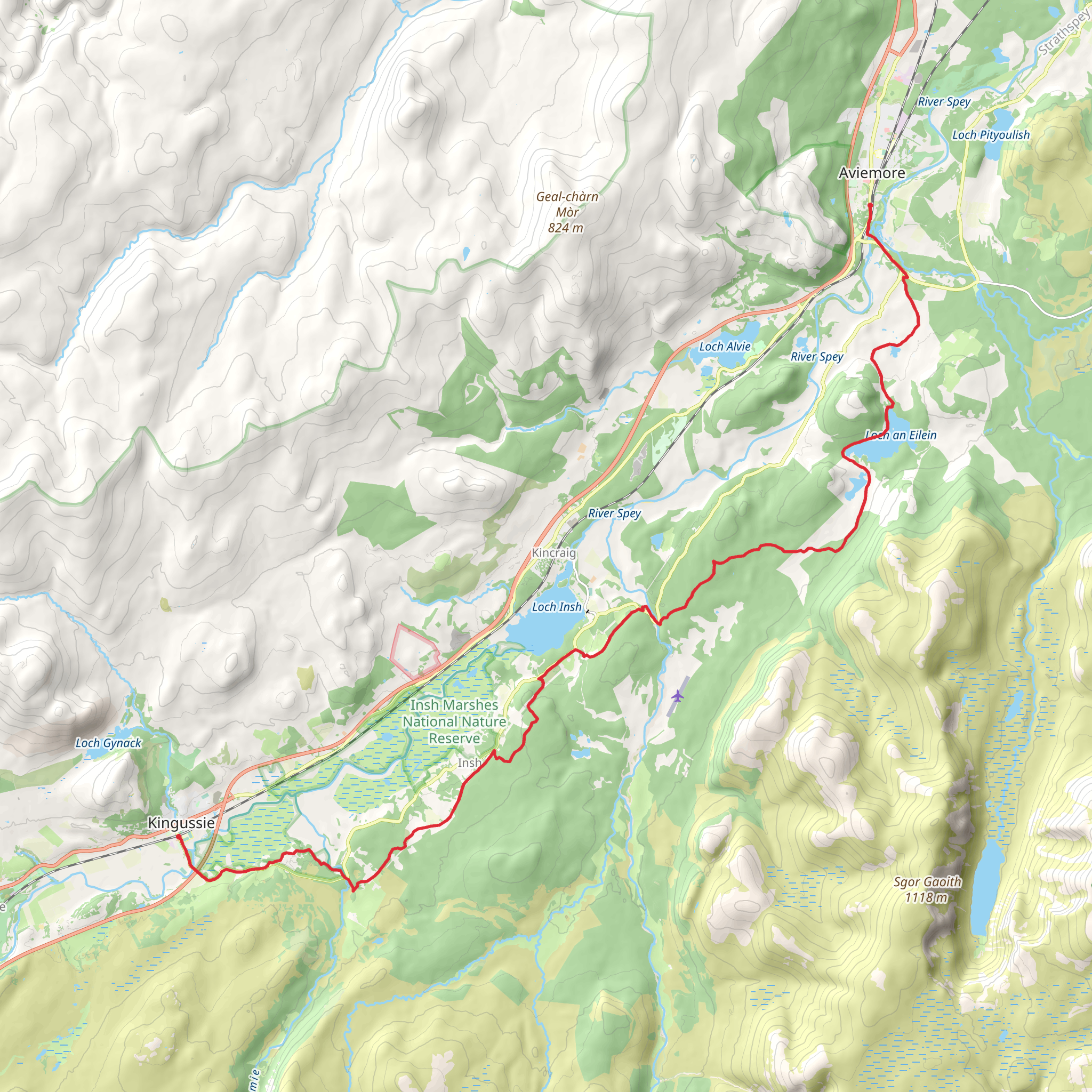 Kingussie to Aviemore mobile static map