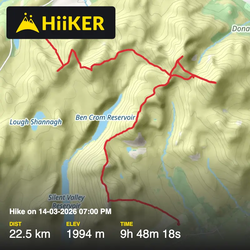 A map preview of the recording Hike on 14-03-2026 07:00 PM.