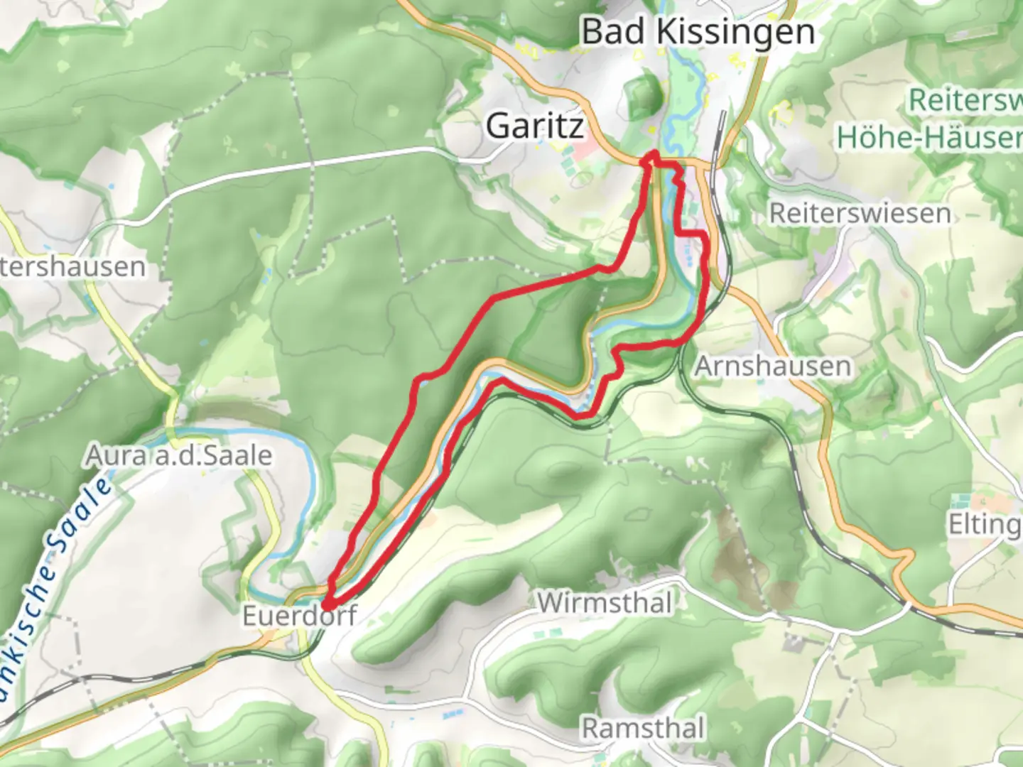 An image depicting the trail Rhoen Rundweg Saaletal 4 and its surrounding area.