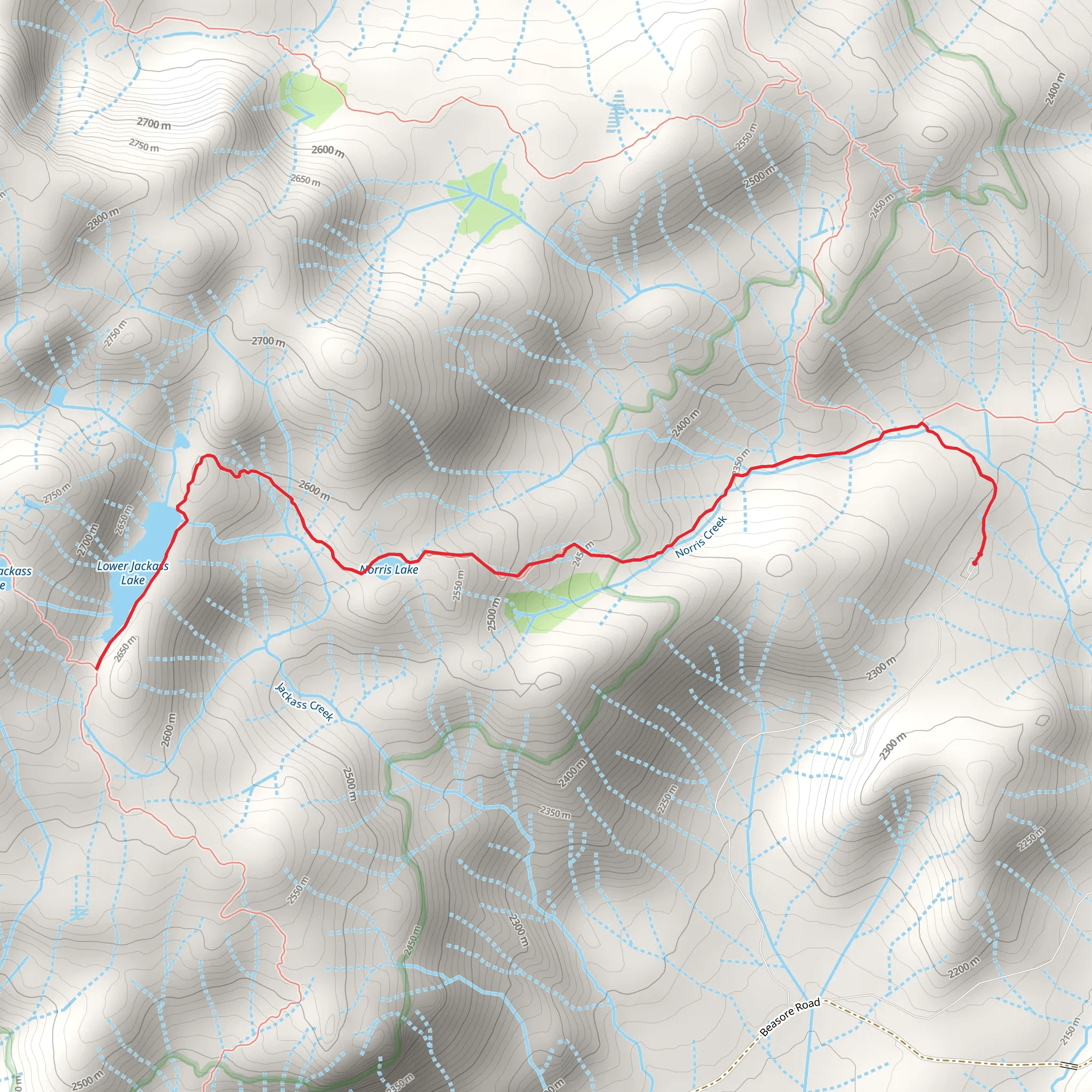 Norris Lake Trail to Lower Jackass Lake mobile static map