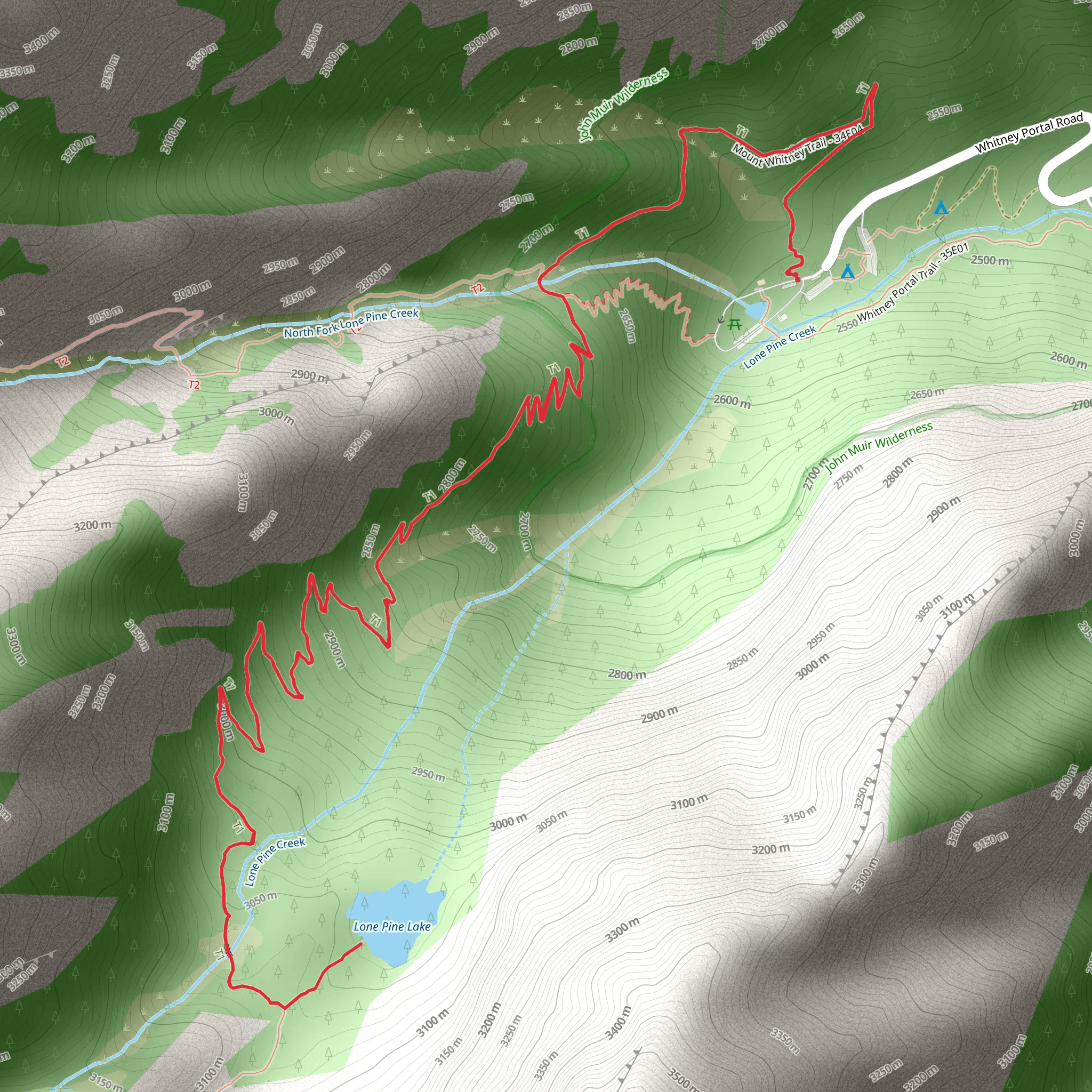 Lone Pine Lake via Mount Whitney Trail mobile static map