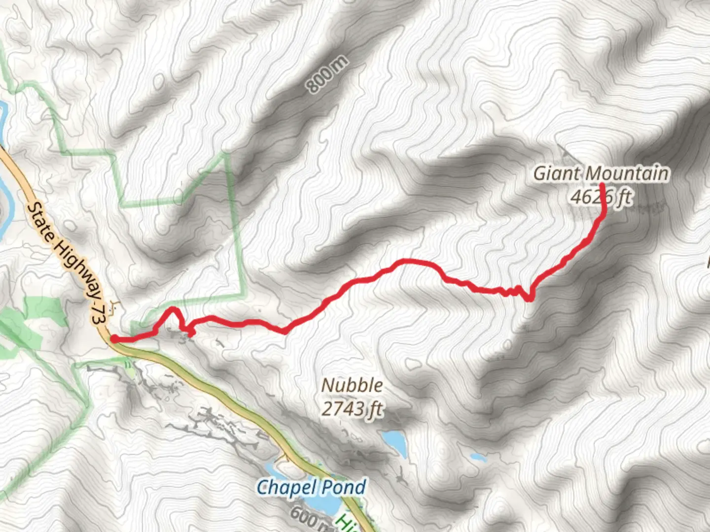 An image depicting the trail Giant Mountain and Beede Brook via Roaring Brook Trail and its surrounding area.