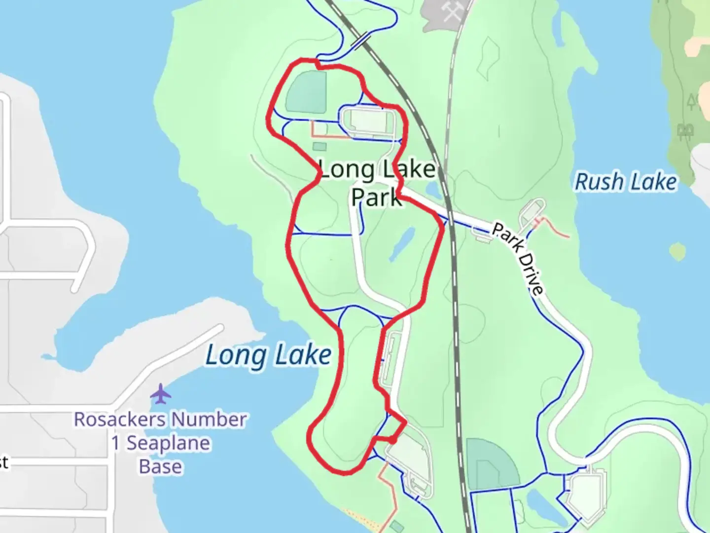 An image depicting the trail Long Lake Park Loop and its surrounding area.