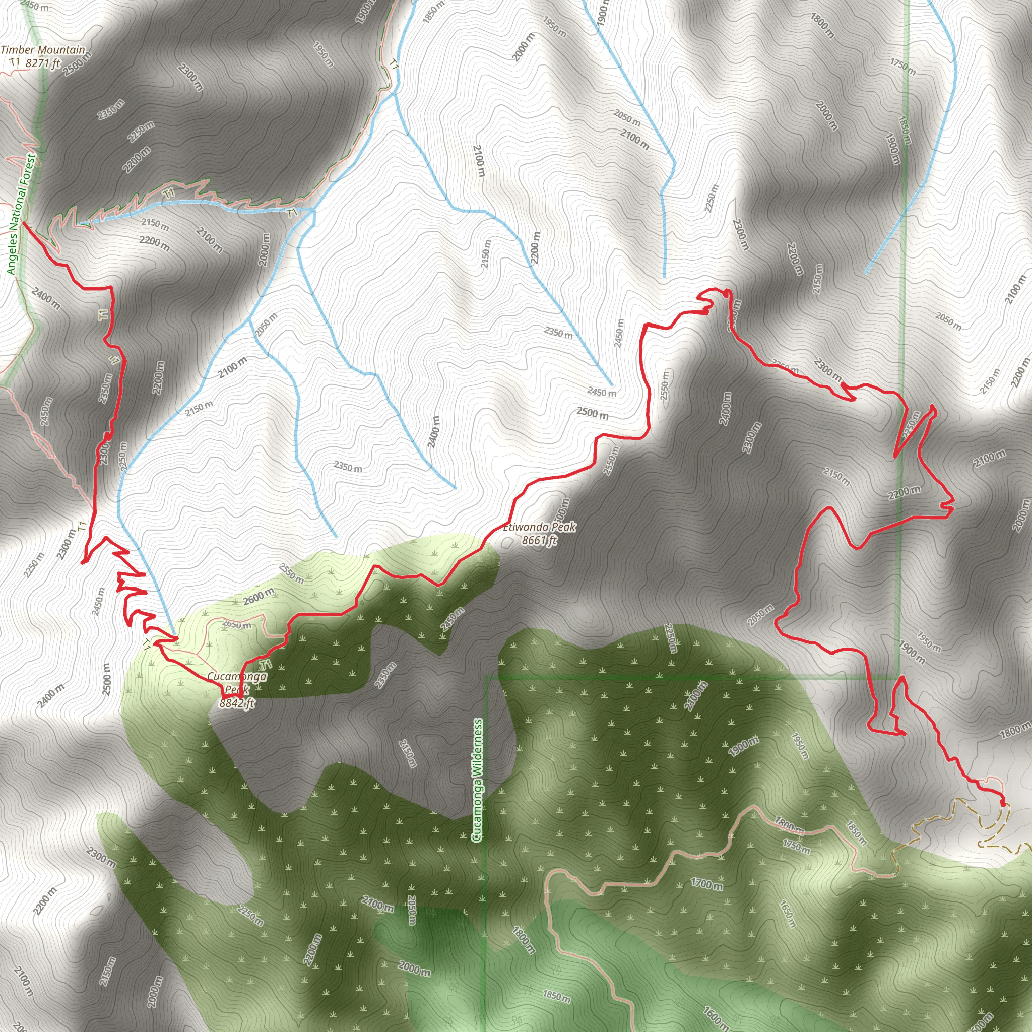 Cucamonga Peak to Icehouse Saddle Trail mobile static map