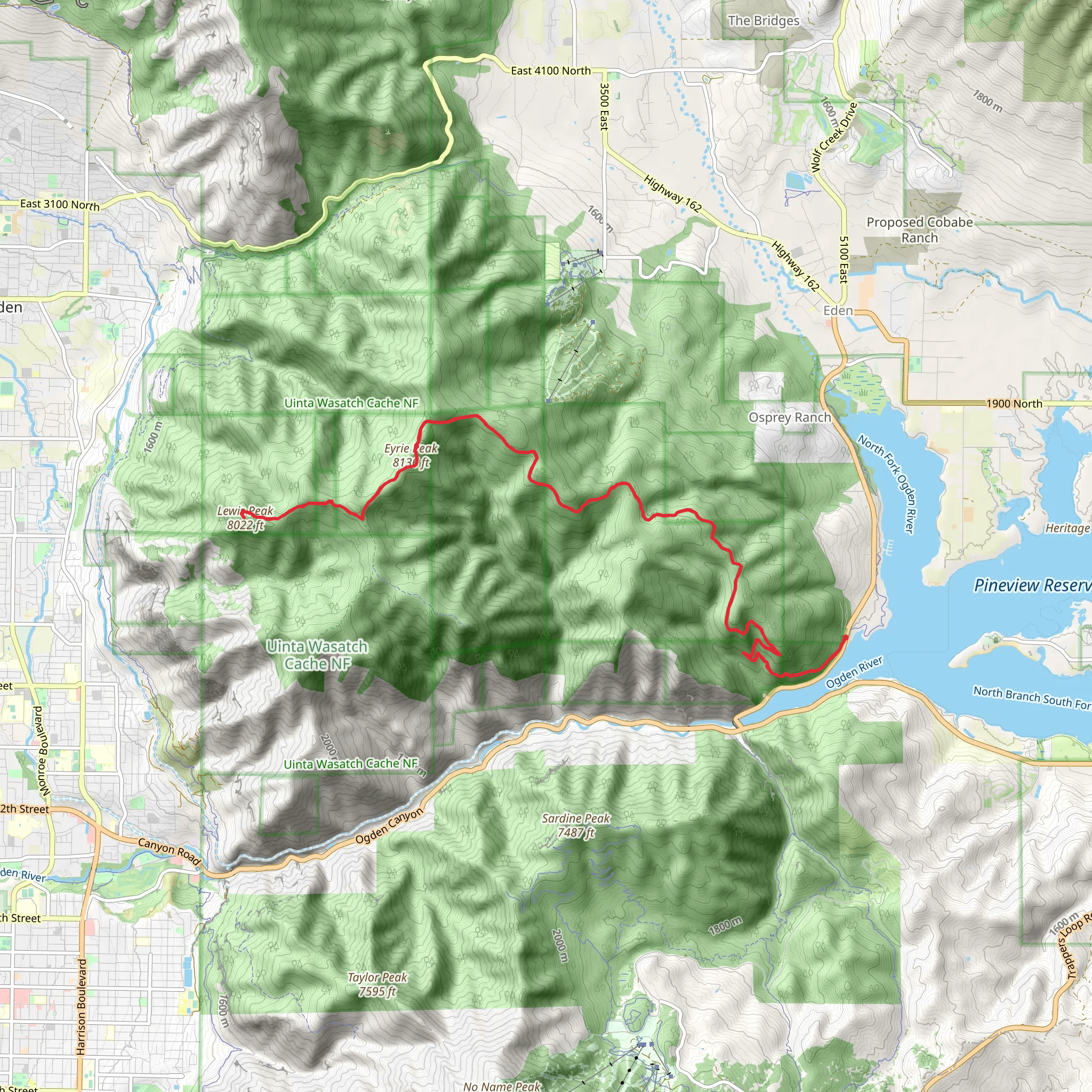 Eyrie Peak and Lewis Peak via Skyline South Trail mobile static map