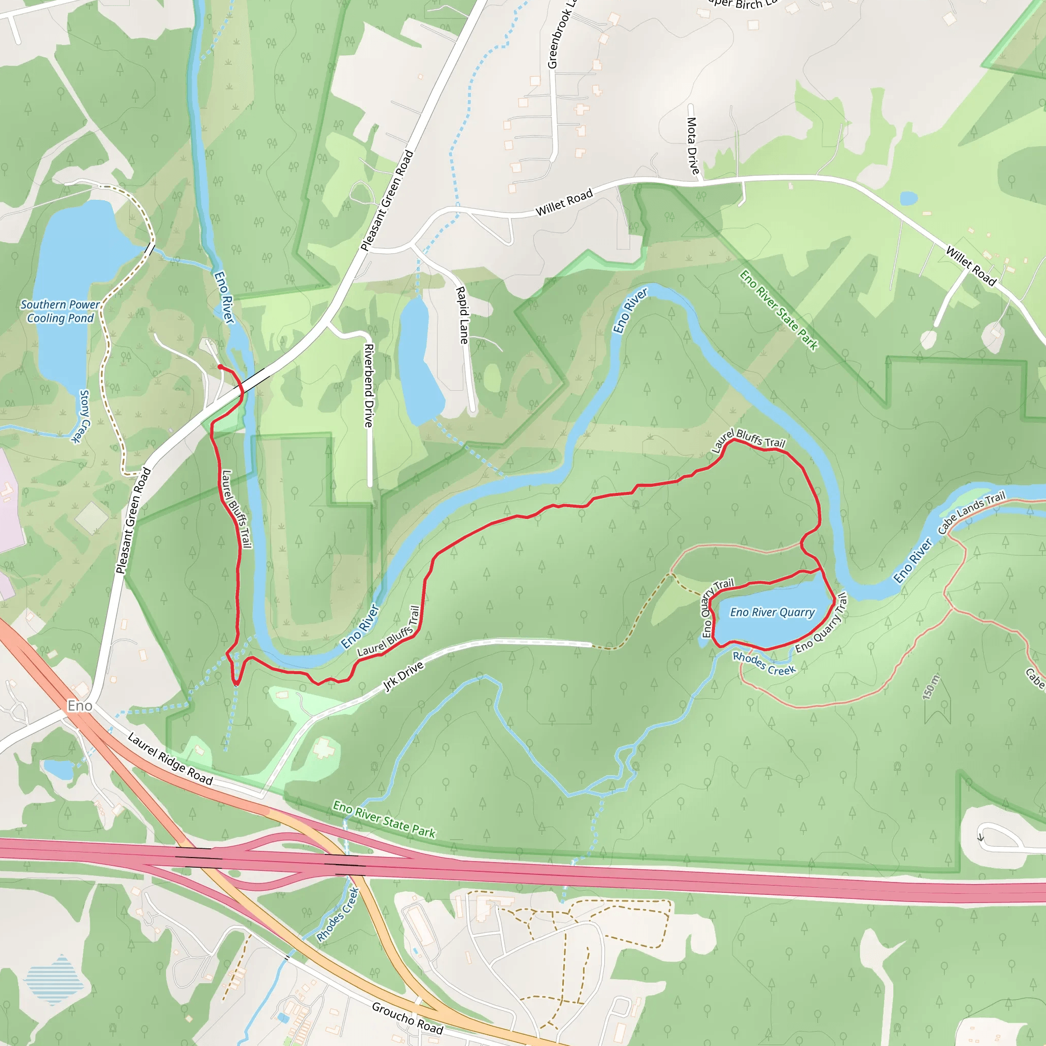 Eno River Quarry Loop via Laurel Bluffs Trail mobile static map