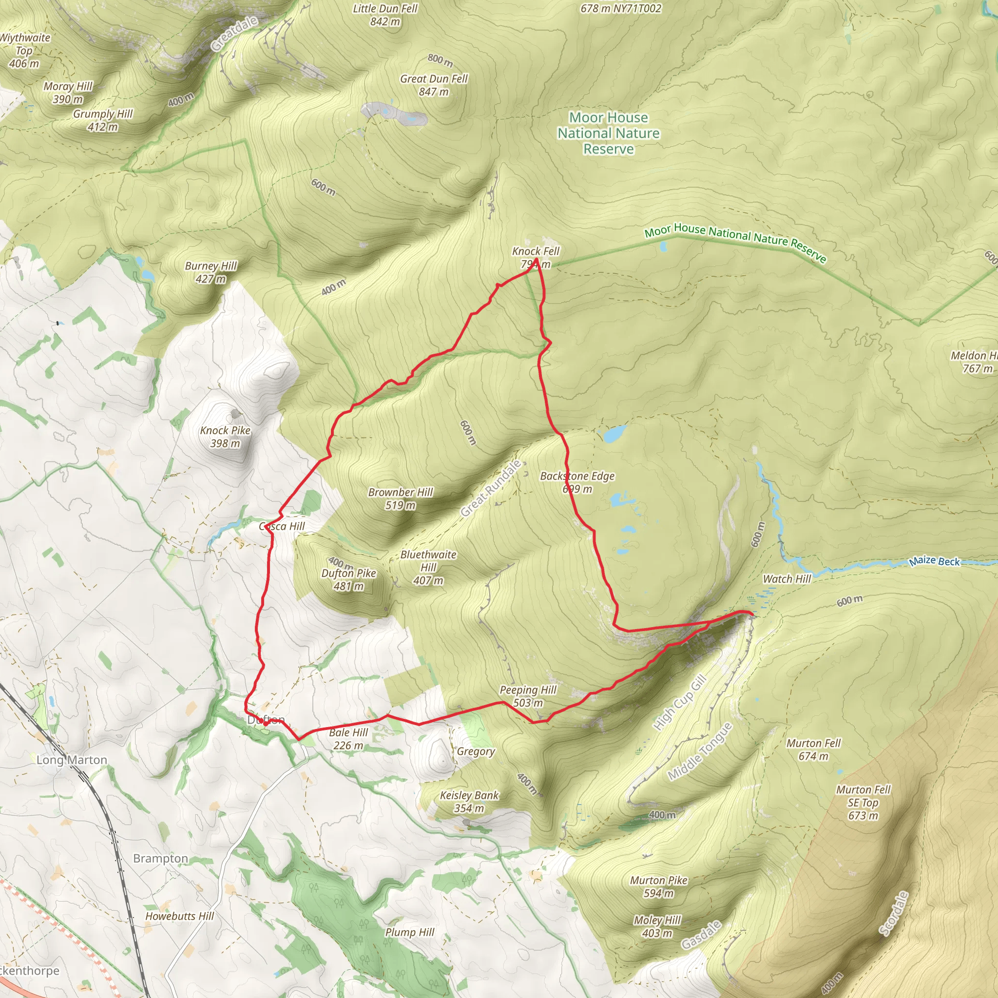 Knock Fell and High Cup Nick from Dufton mobile static map