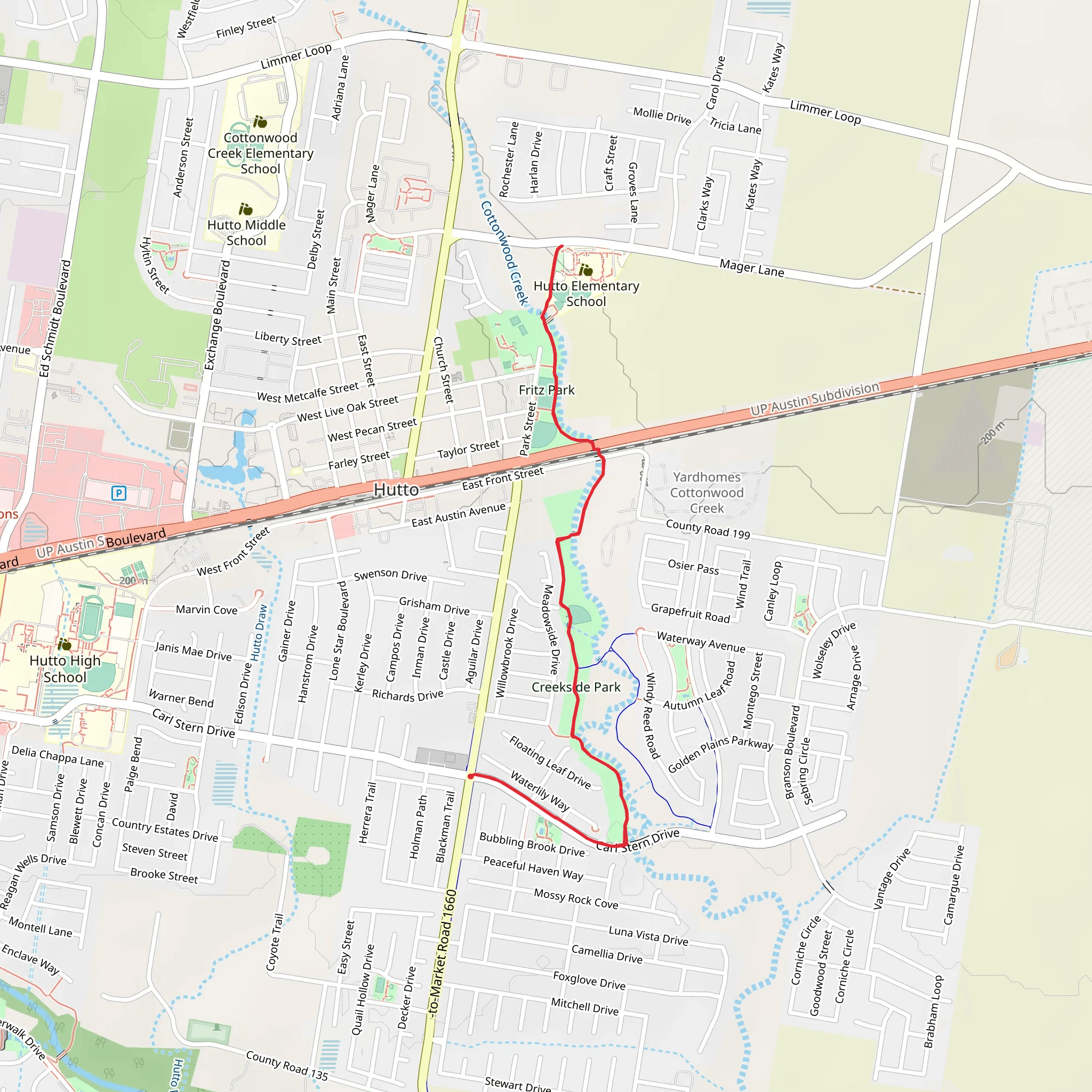 Walk along Cottonwood Creek from Carl Stern Drive mobile static map