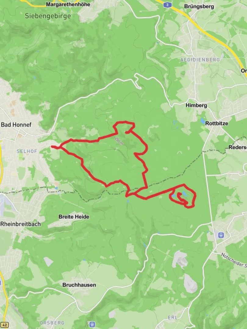 An image depicting the trail Himmerich and Asberg Loop via Bad Honnef and its surrounding area.