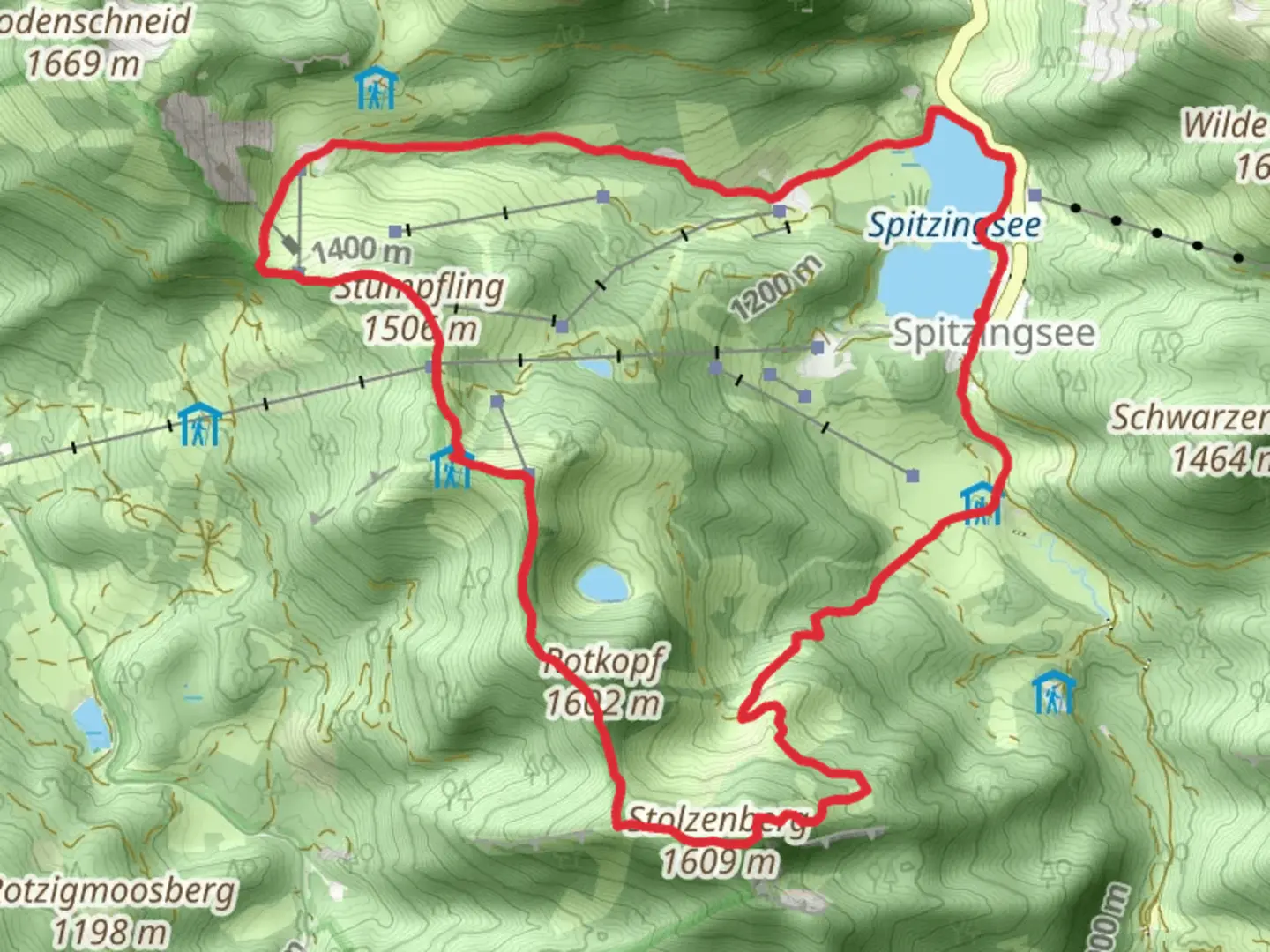 An image depicting the trail Spitzingsee, Stolzenberg, Roßkopf and Suttenstein Loop and its surrounding area.