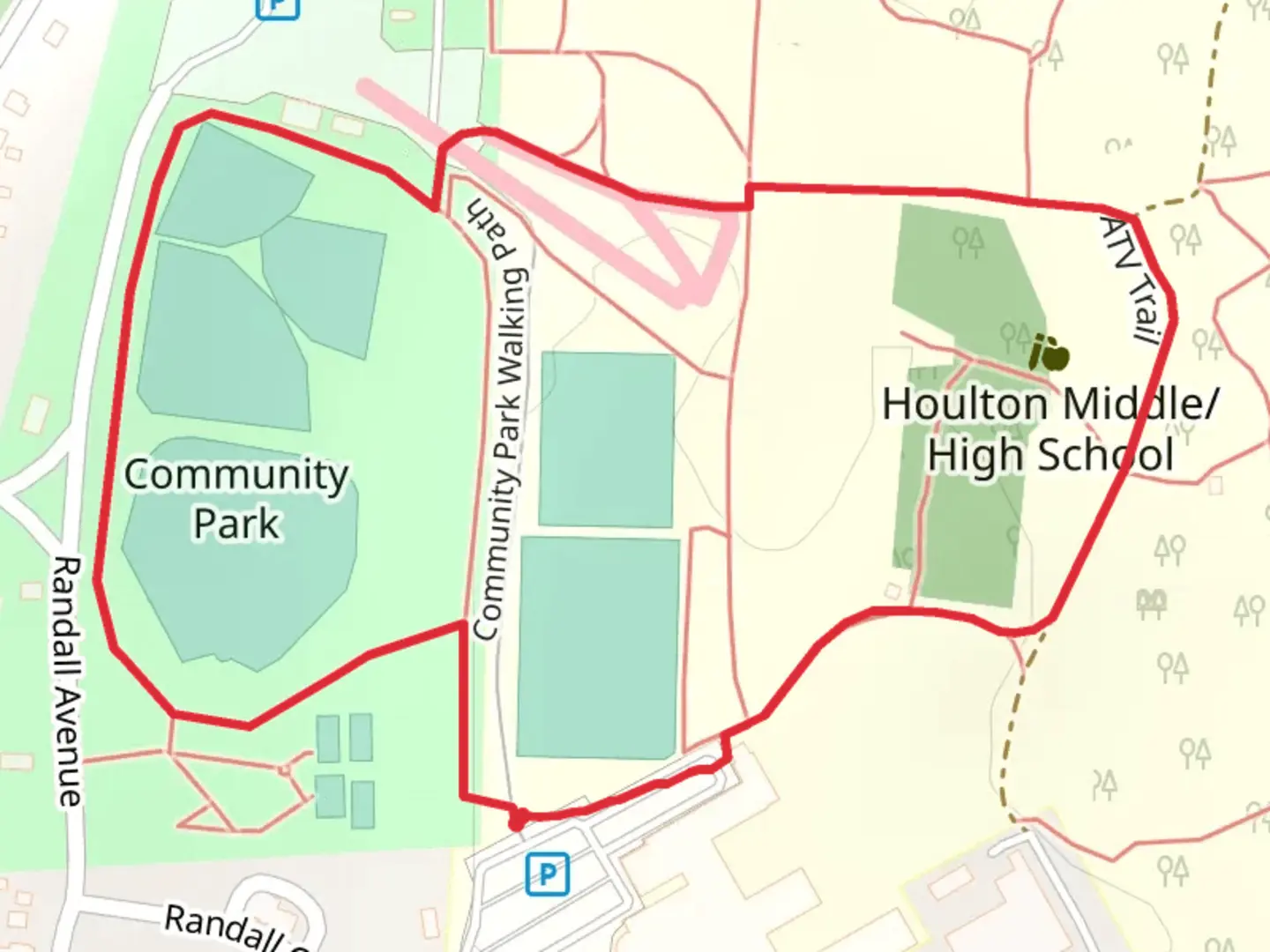 An image depicting the trail Houlton - Community Park Loop Trail and its surrounding area.