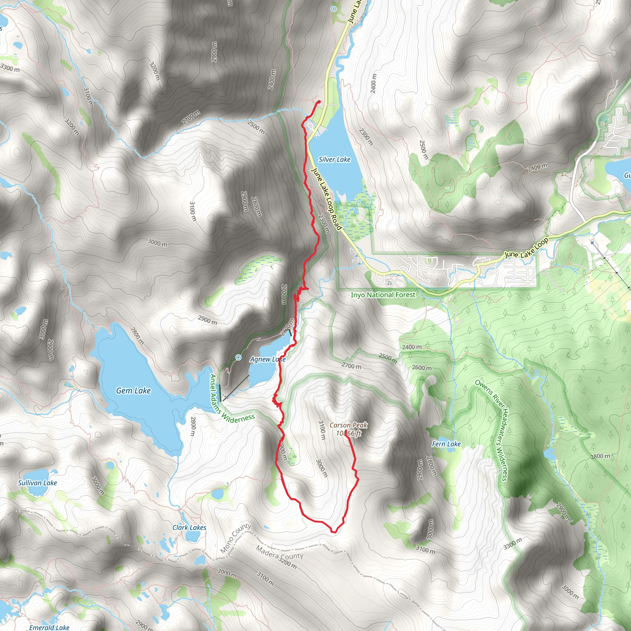 Carson Peak via Rush Creek Trail mobile static map