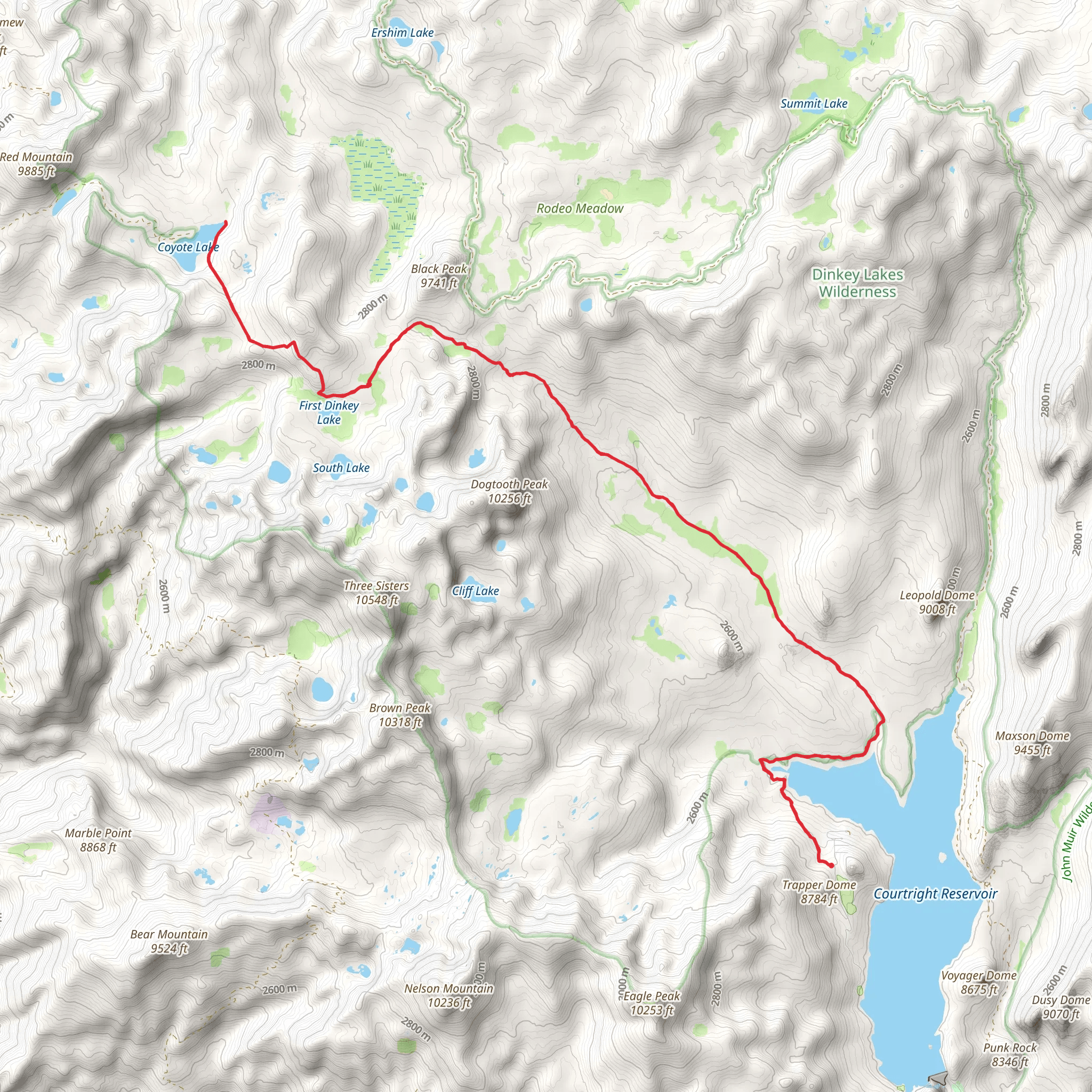 First Dinkey Lake and Coyote Lake via Theodore Solomons Trail mobile static map