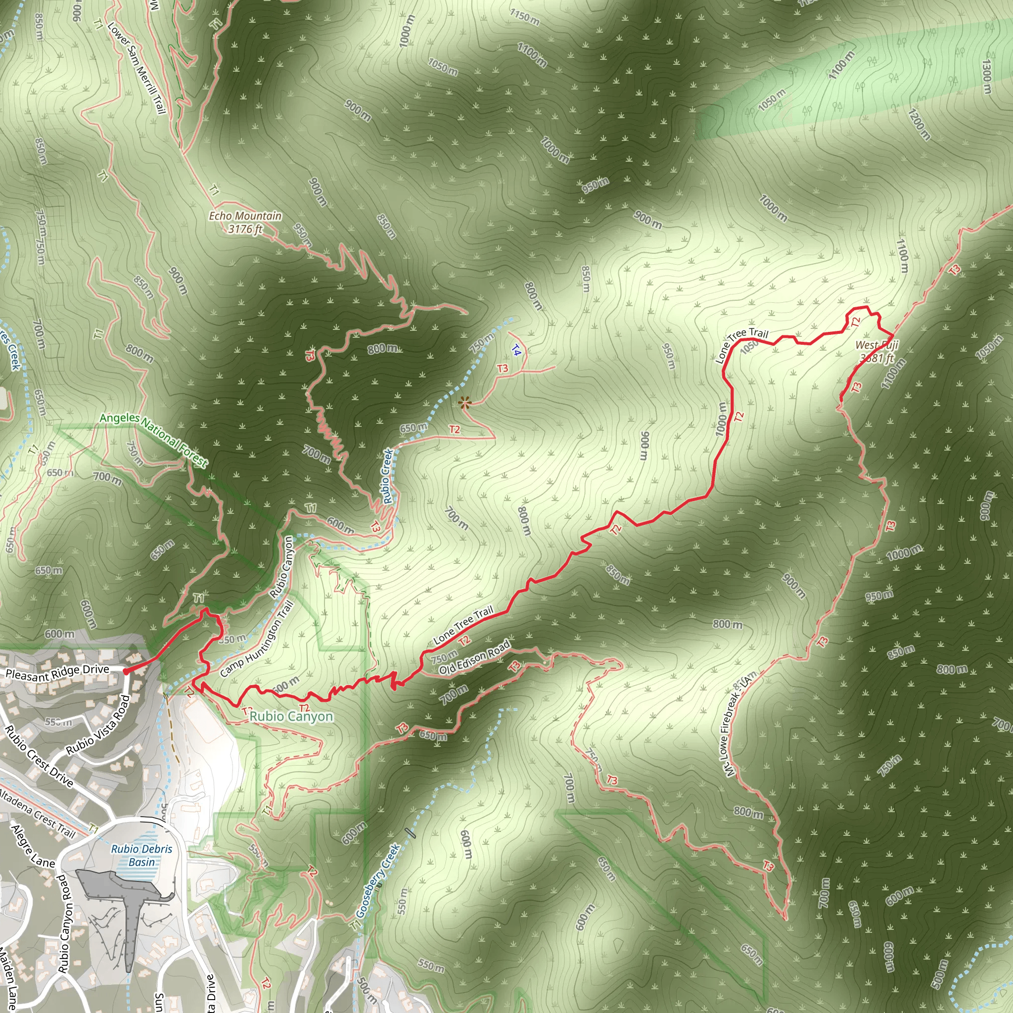 Lone Tree Trail and Mount Lowe Firebreak mobile static map