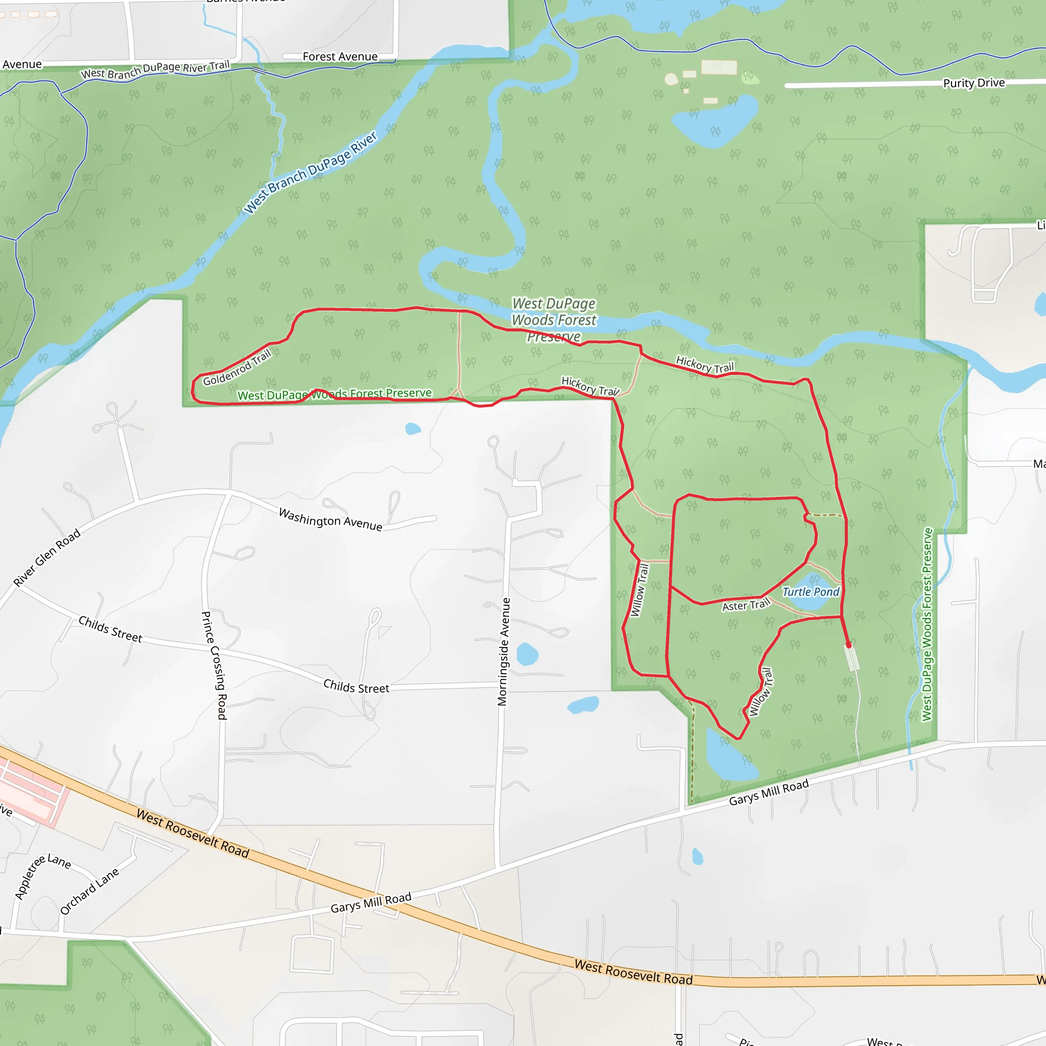 Hickory, WIllow and Turtle Pond Loop Trail mobile static map