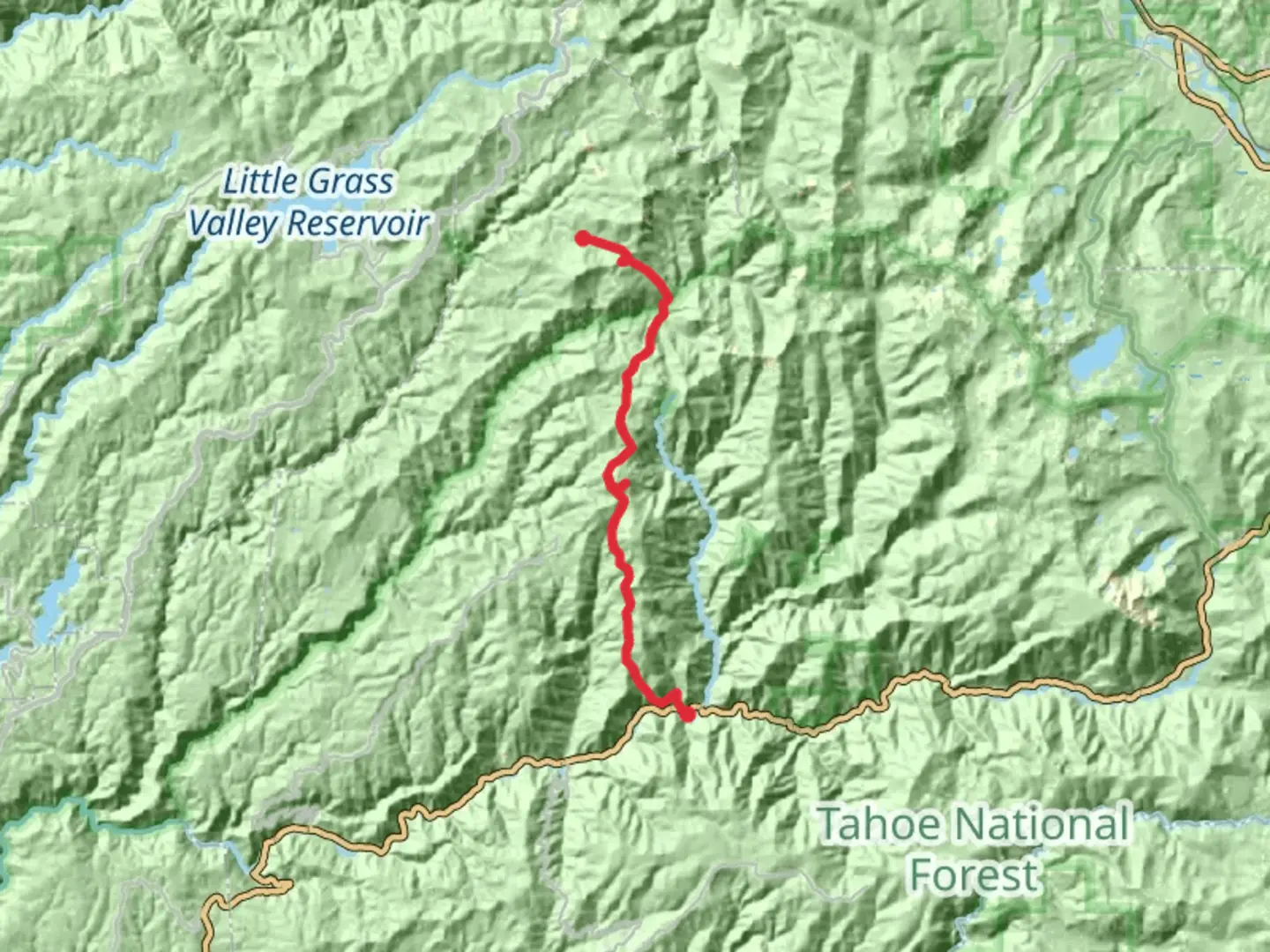 An image depicting the trail Saddleback Mountain via Poker Flat Road and Saddleback Road and its surrounding area.